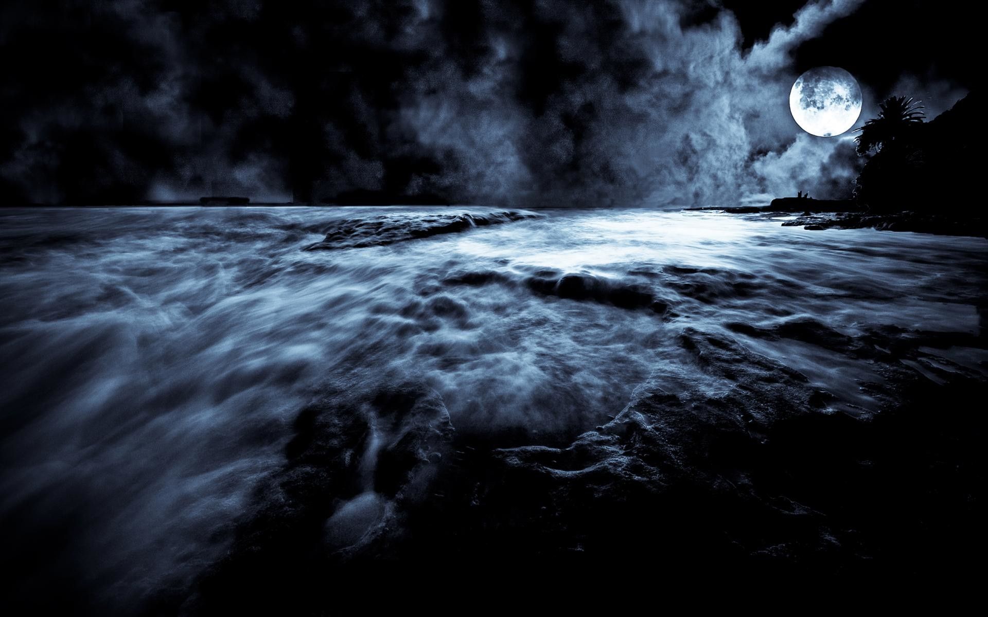 Luna piena mare notturno, 1920x1200 Full HD+, PC