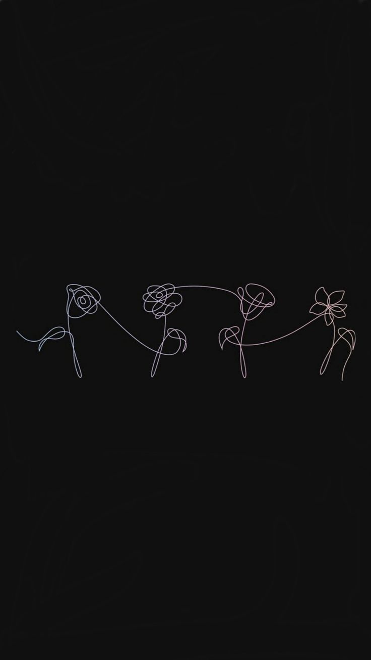 Fiori line art sfondo nero, 736x1308 Verticale, Telefono