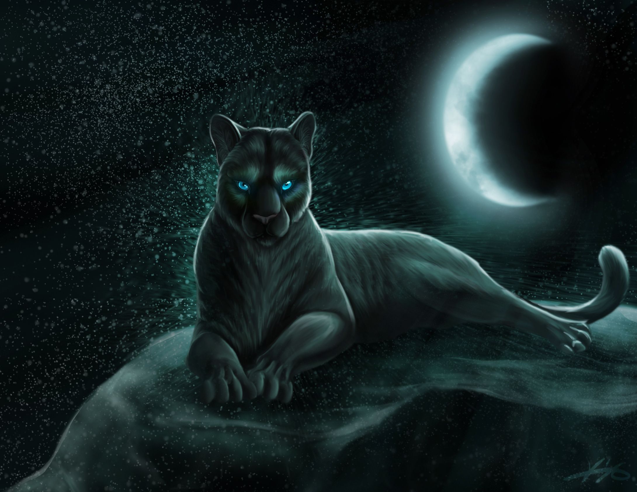 Pantera nera sotto luna crescente, 2181x1684 2K, PC Desktop