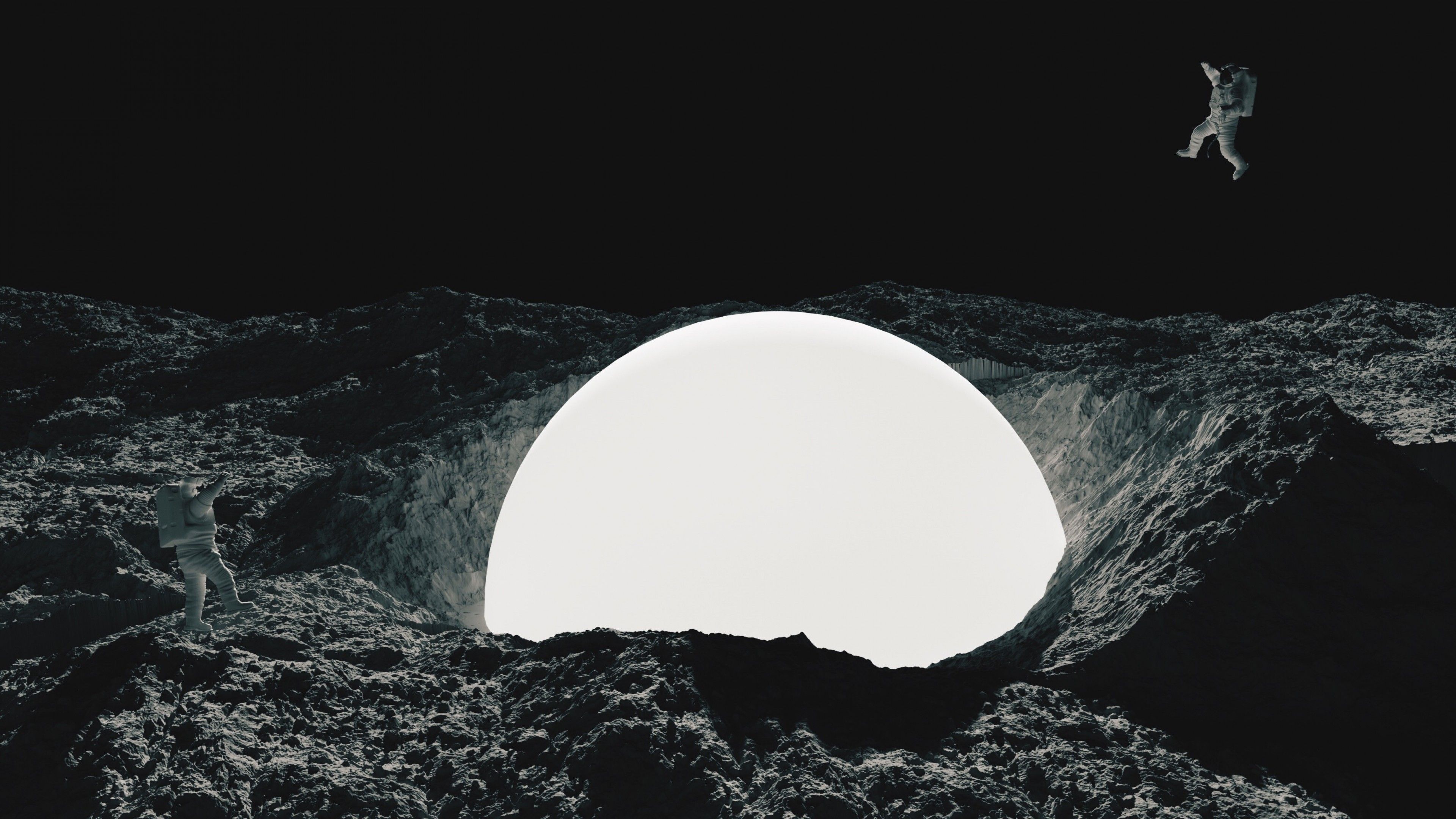 Astronauta luna crateri bianco nero, 3840x2160 Ultra HD, 4K TV