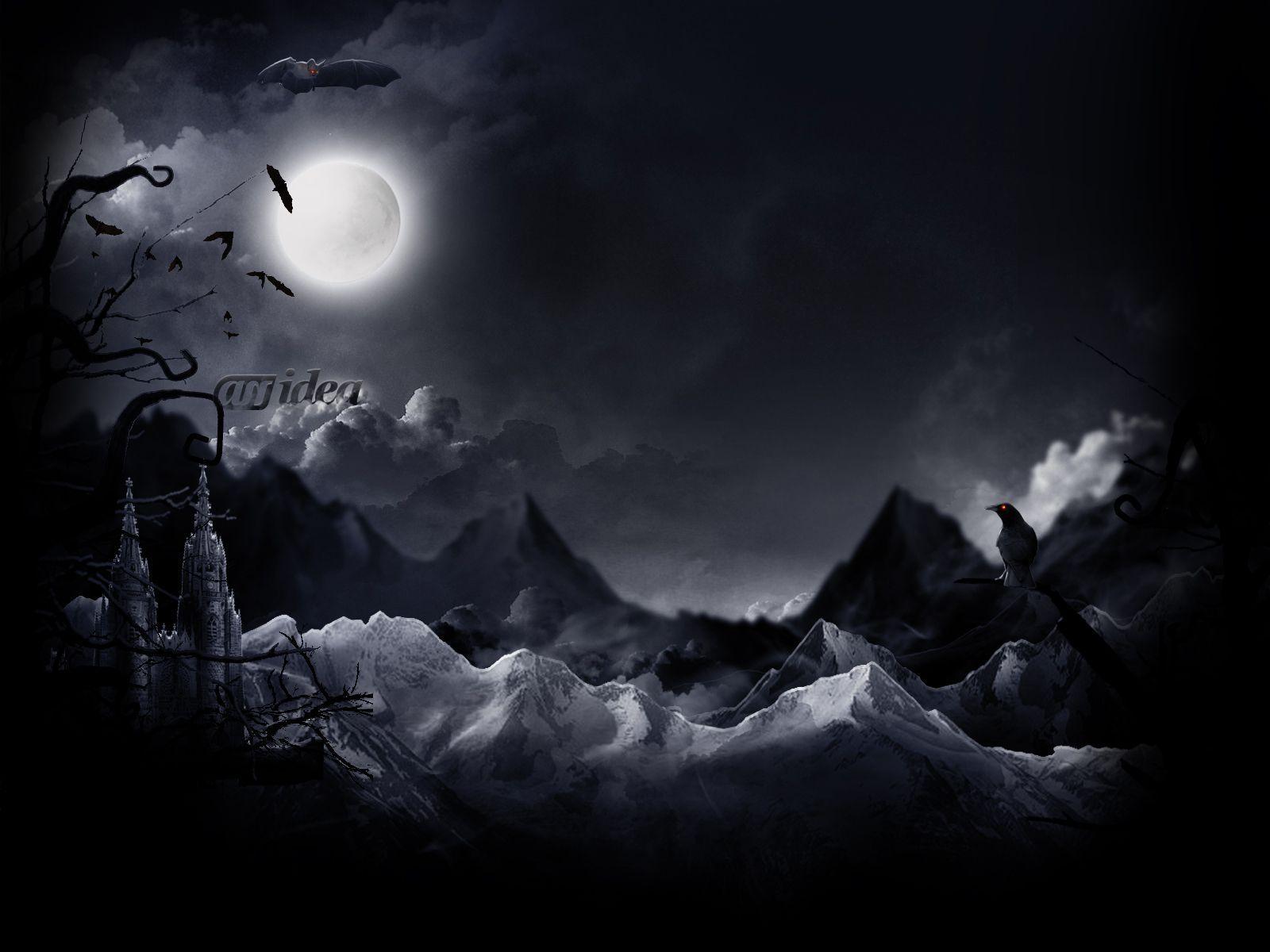 Luna nera su montagne scure, 1600x1200 900p, Desktop