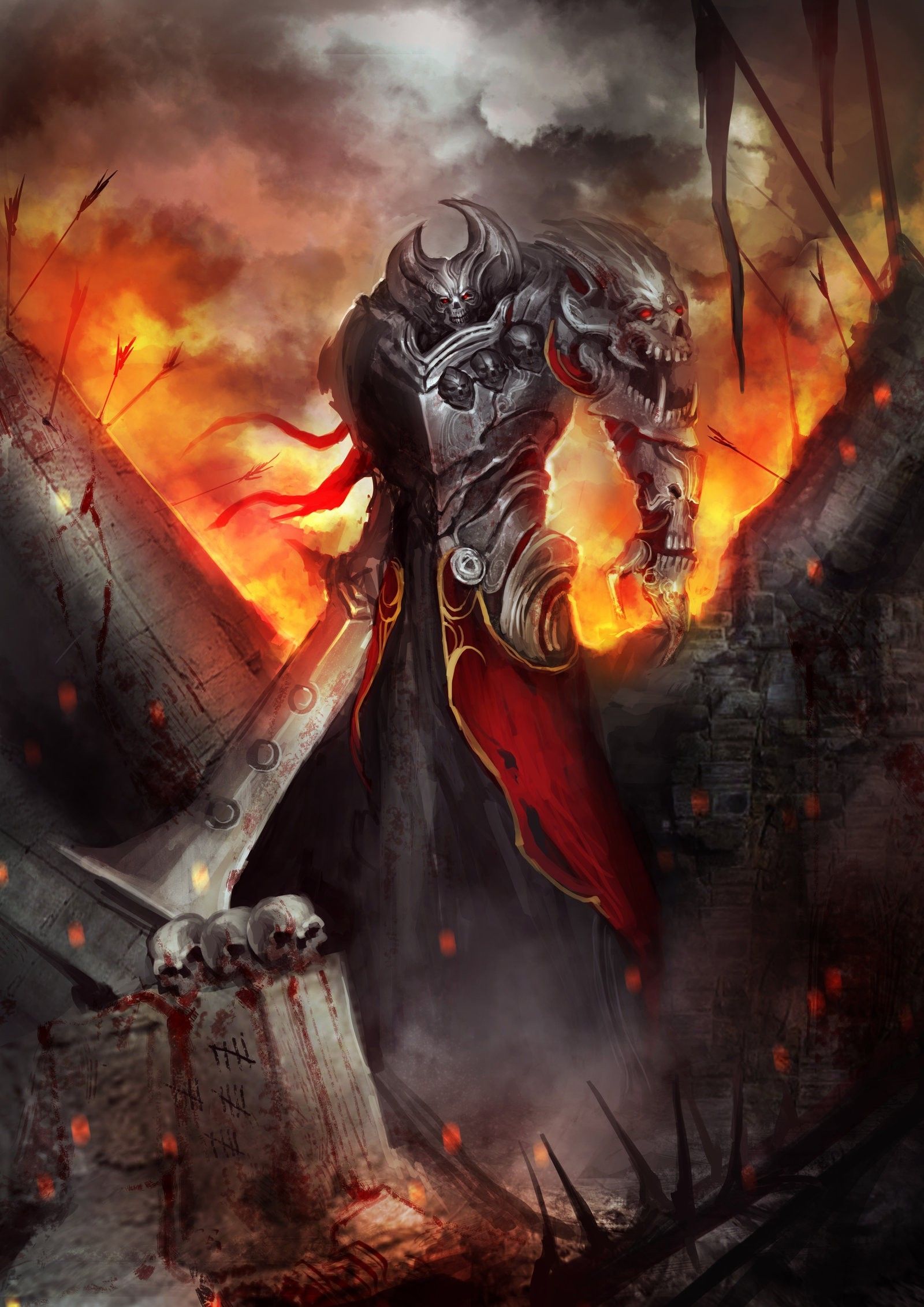 Cavaliere demone tra fiamme, 1600x2263 Full HD Verticale, iPhone