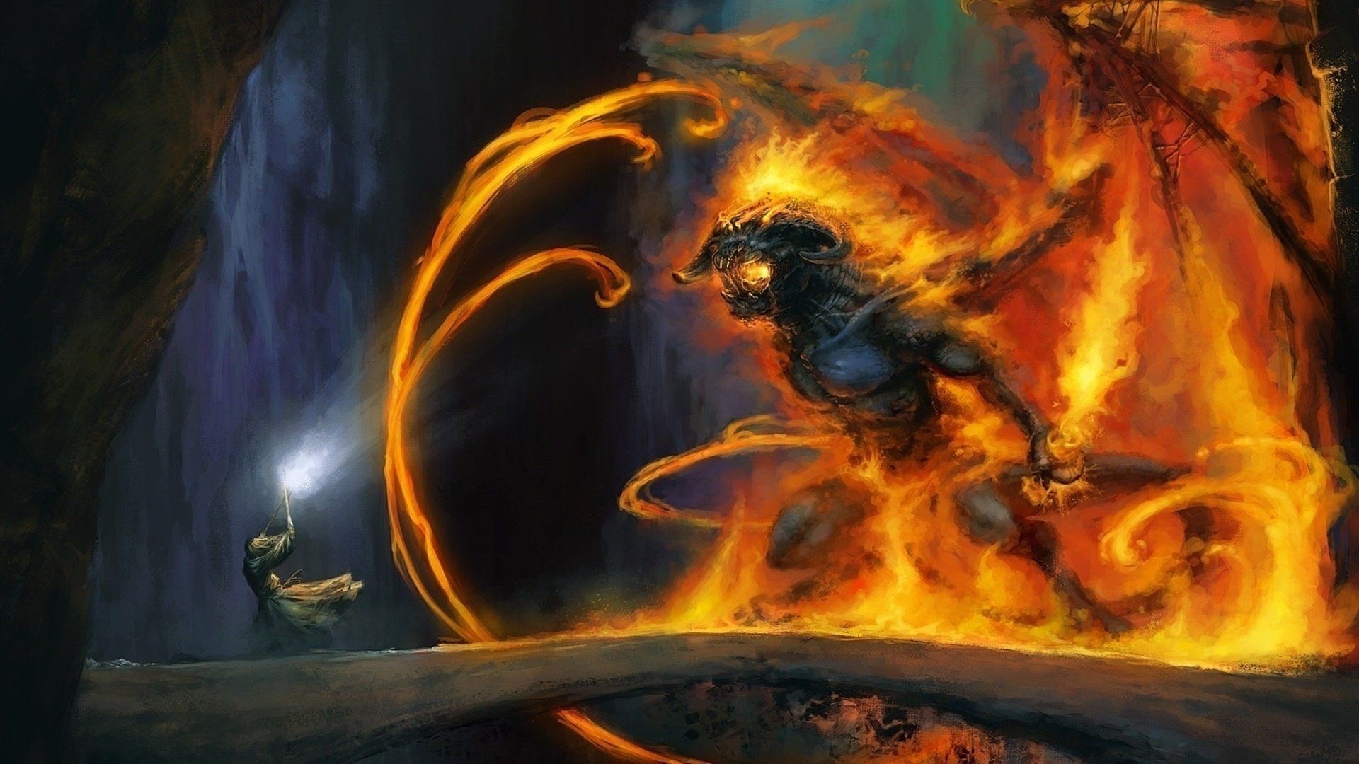 Balrog contro mago, caverna, 1920x1080 Full HD 1080p, Desktop