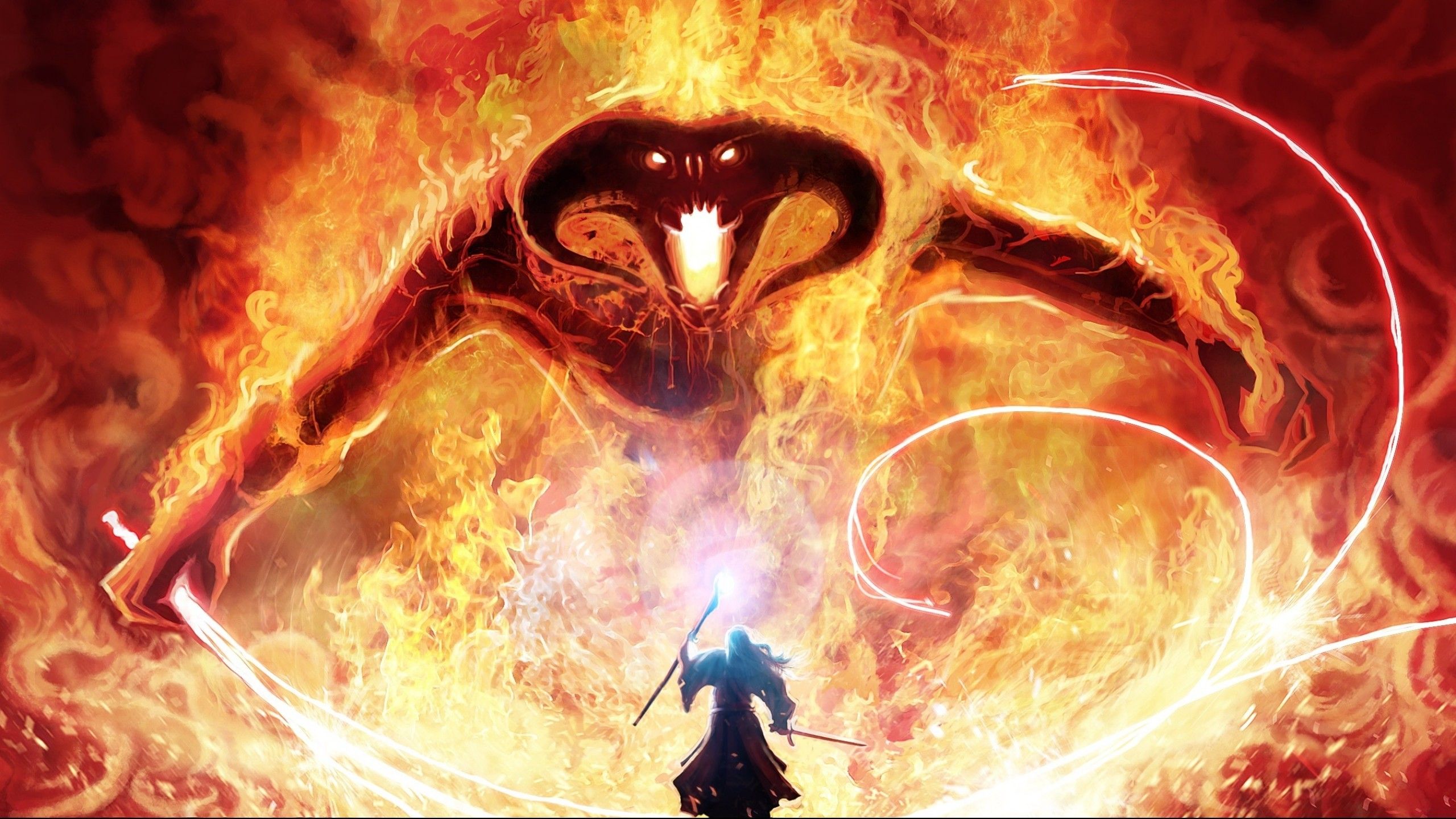 Balrog e Gandalf, Fuoco, 2560x1440 2K QHD, PC
