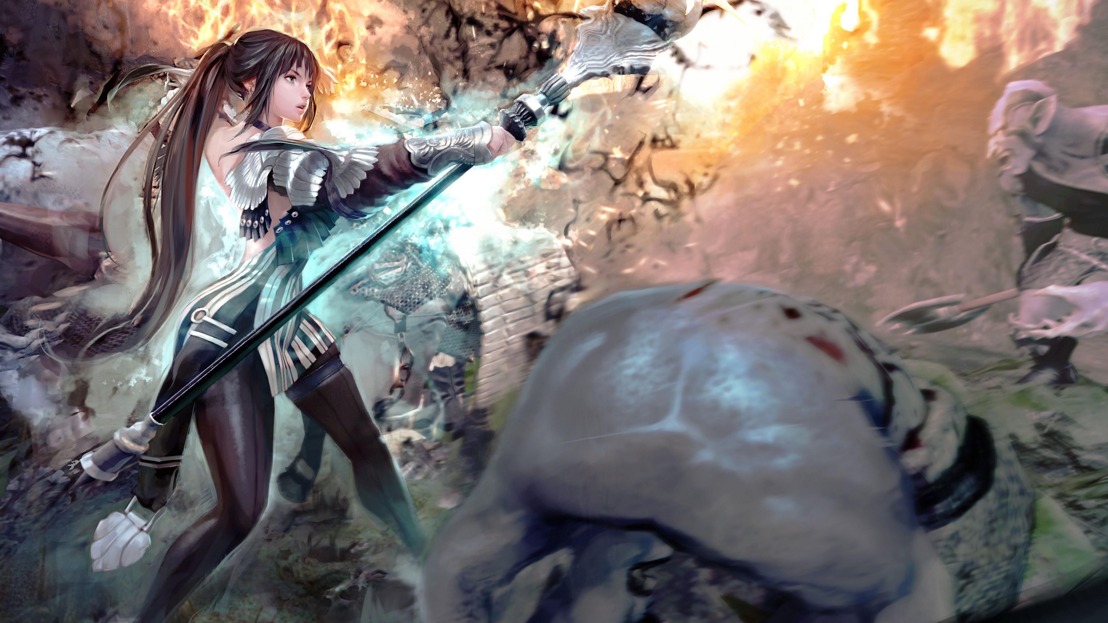 Ragazza guerriera con lancia e magia, 3840x2160 UHD, PC 4K