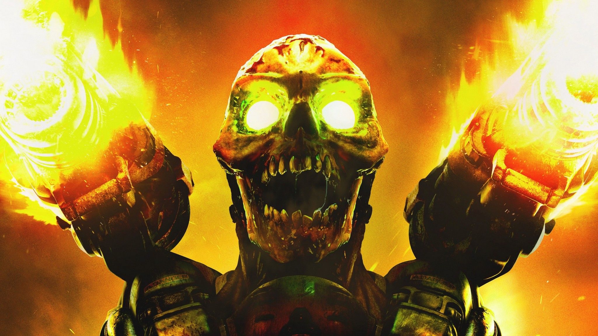 Teschio robotico infuocato, 2048x1152 2K, PC