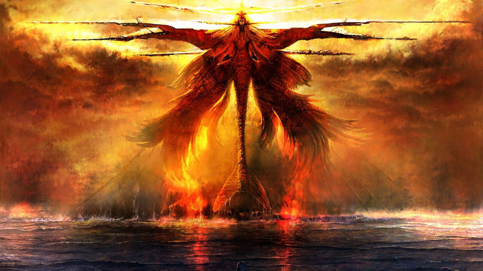 Fenice di fuoco sull'acqua, 1600x900 900p, Desktop