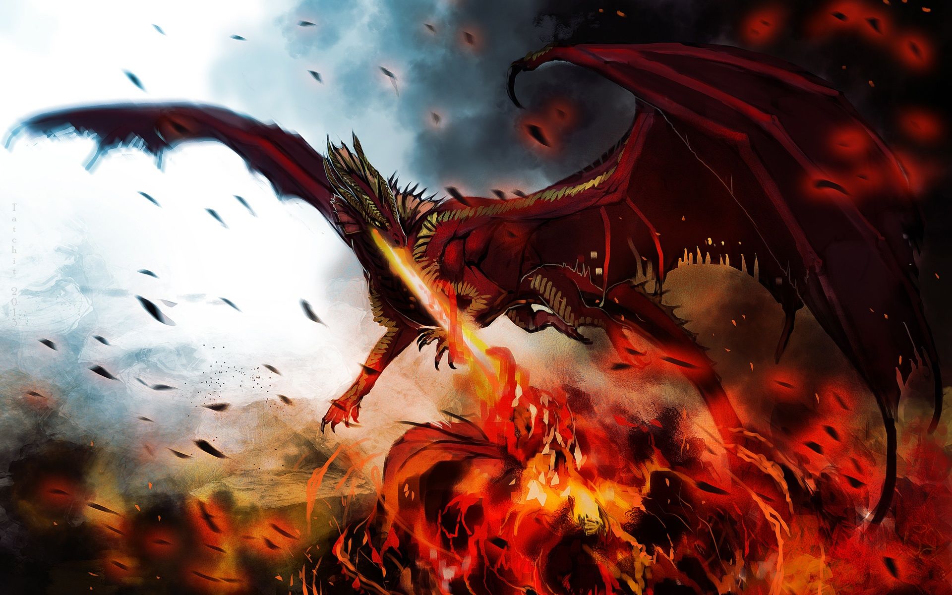 Drago rosso sputa fuoco, 1920x1200 Full HD+, Laptop