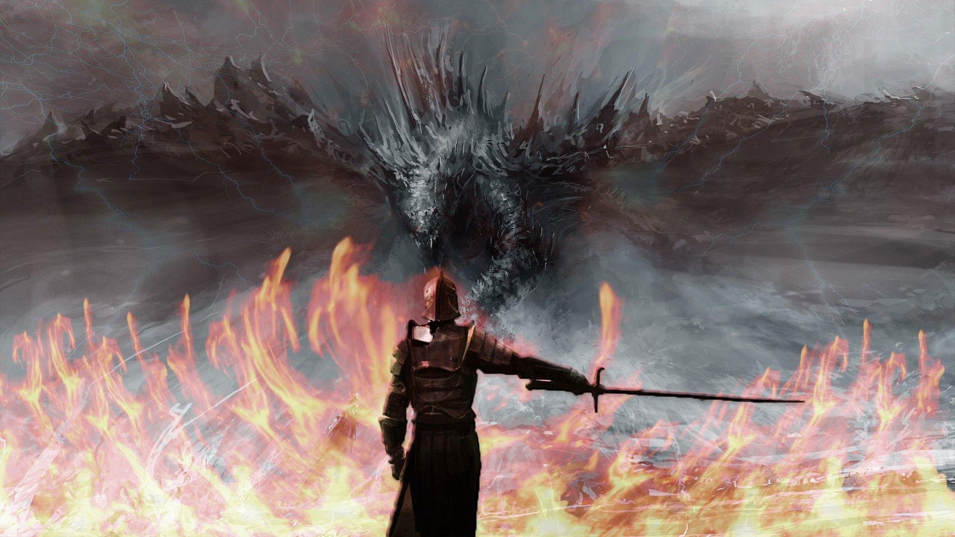 Guerriero spada drago fuoco, 1920x1080 1080p, Laptop