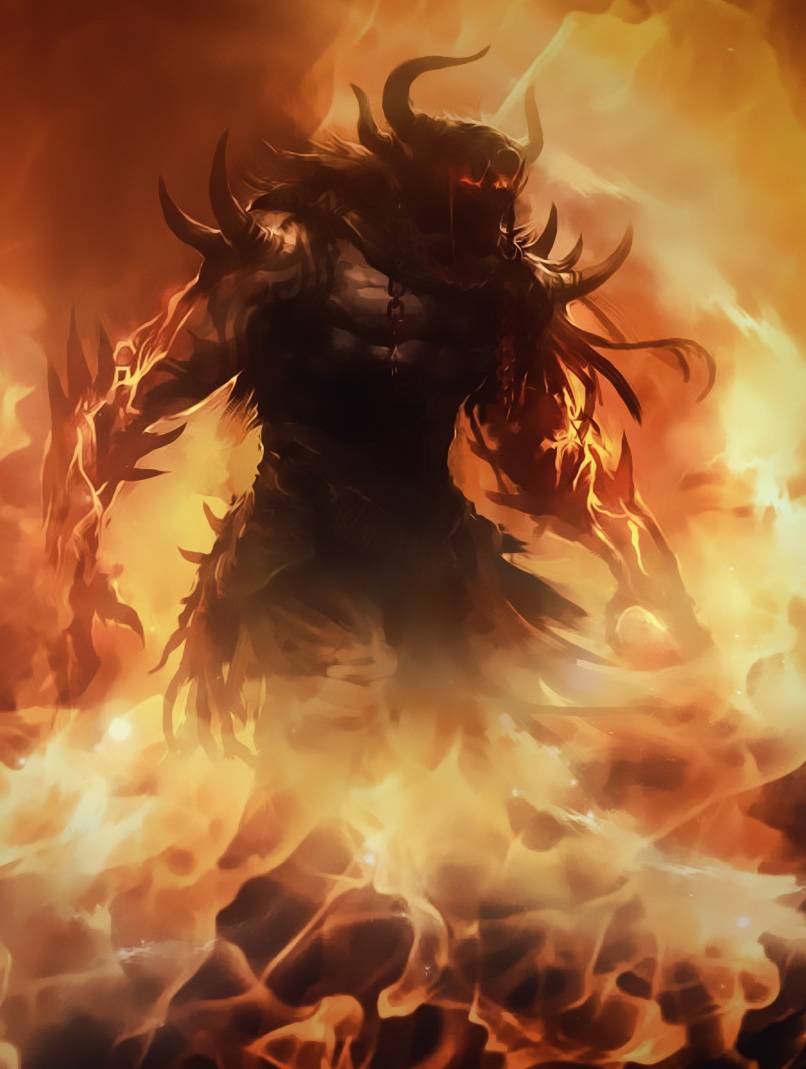 Mostro demoniaco cornuto fiamme, 806x1069 Verticale, Mobile