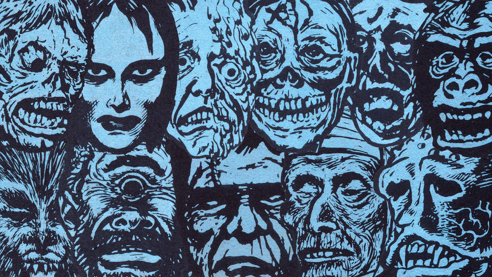 Maschere mostri Halloween blu, 1600x900 HD, Laptop