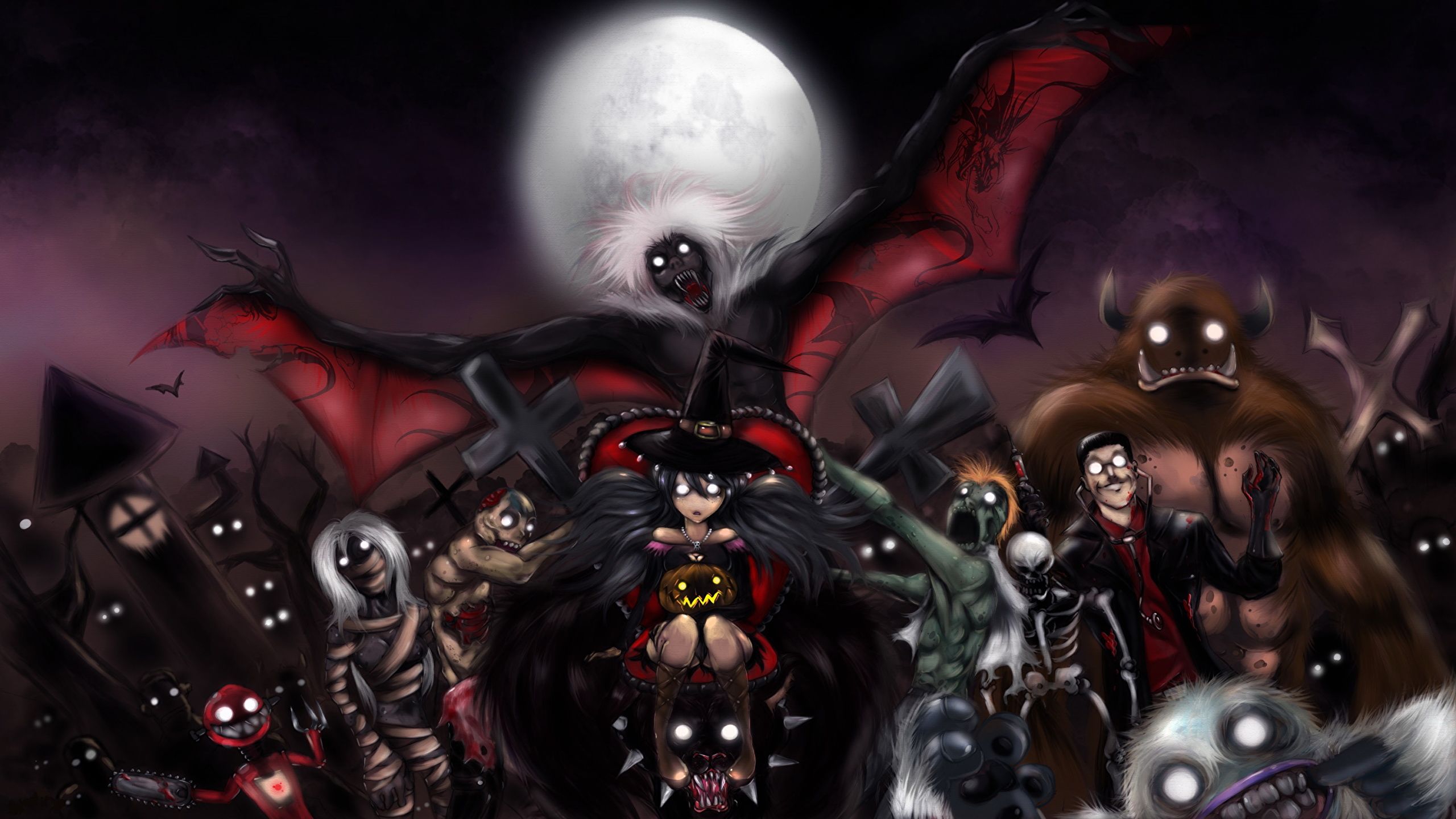 Mostri di Halloween con luna, 2560x1440 QHD, Monitor Gaming