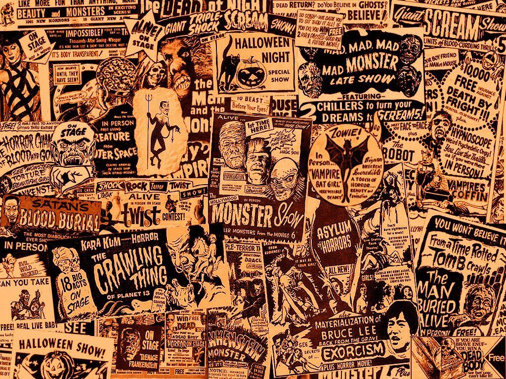 Collage vintage mostri Halloween, 1024x768 HD, Laptop