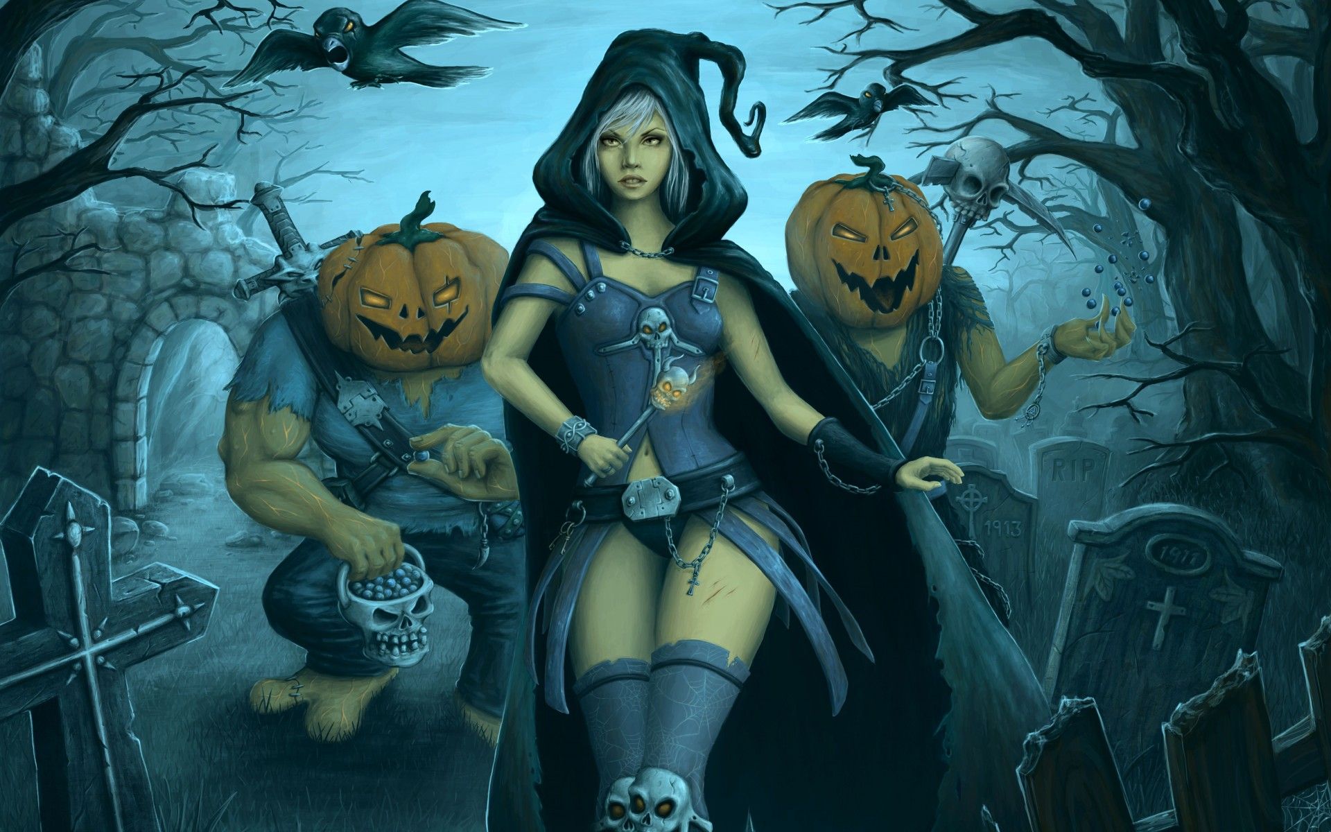 Strega con mostri zucca, 1920x1200 Full HD+ WUXGA, PC