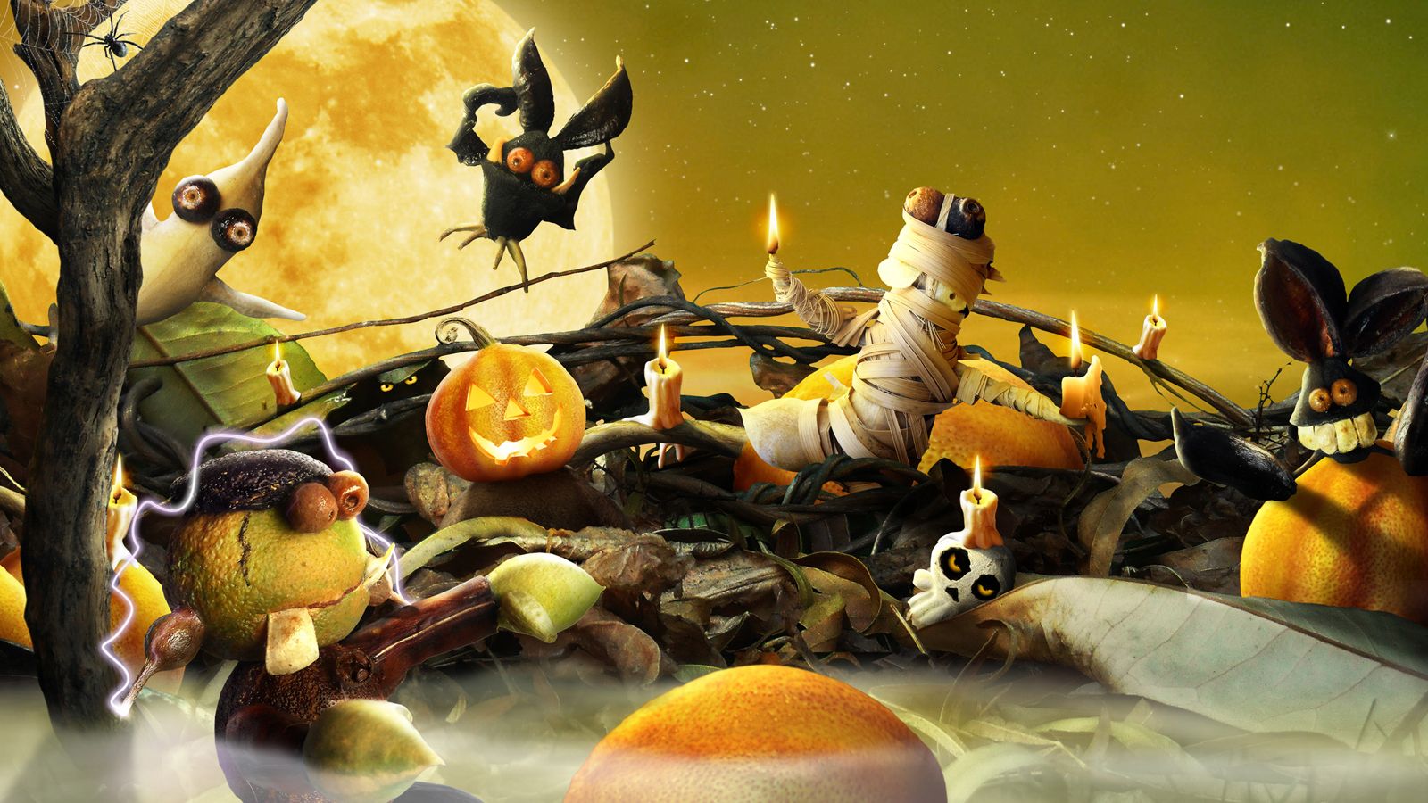 Mostri di Halloween zucche, 1600x900 HD, Desktop