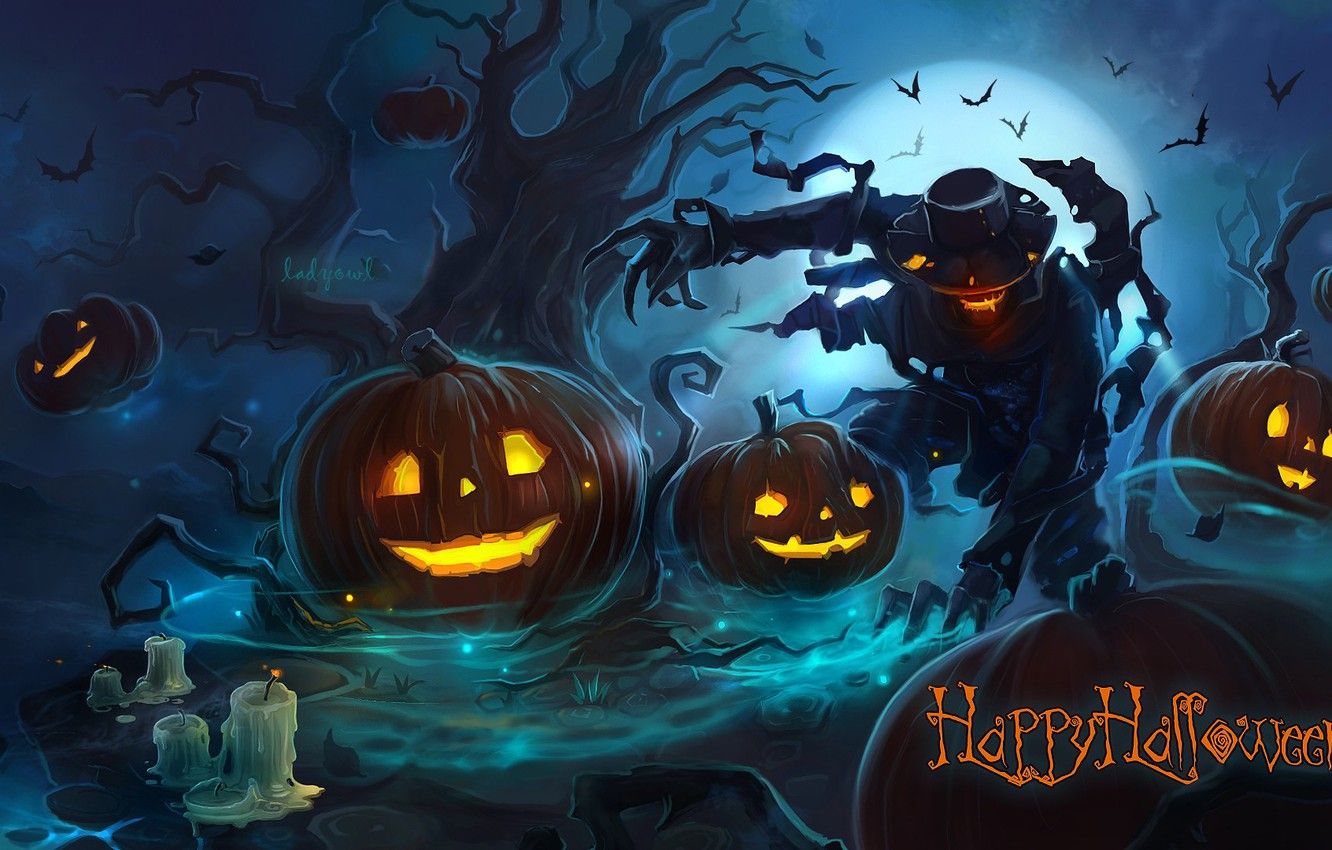 Zucche mostro Halloween notte, 1332x850 HD, Desktop
