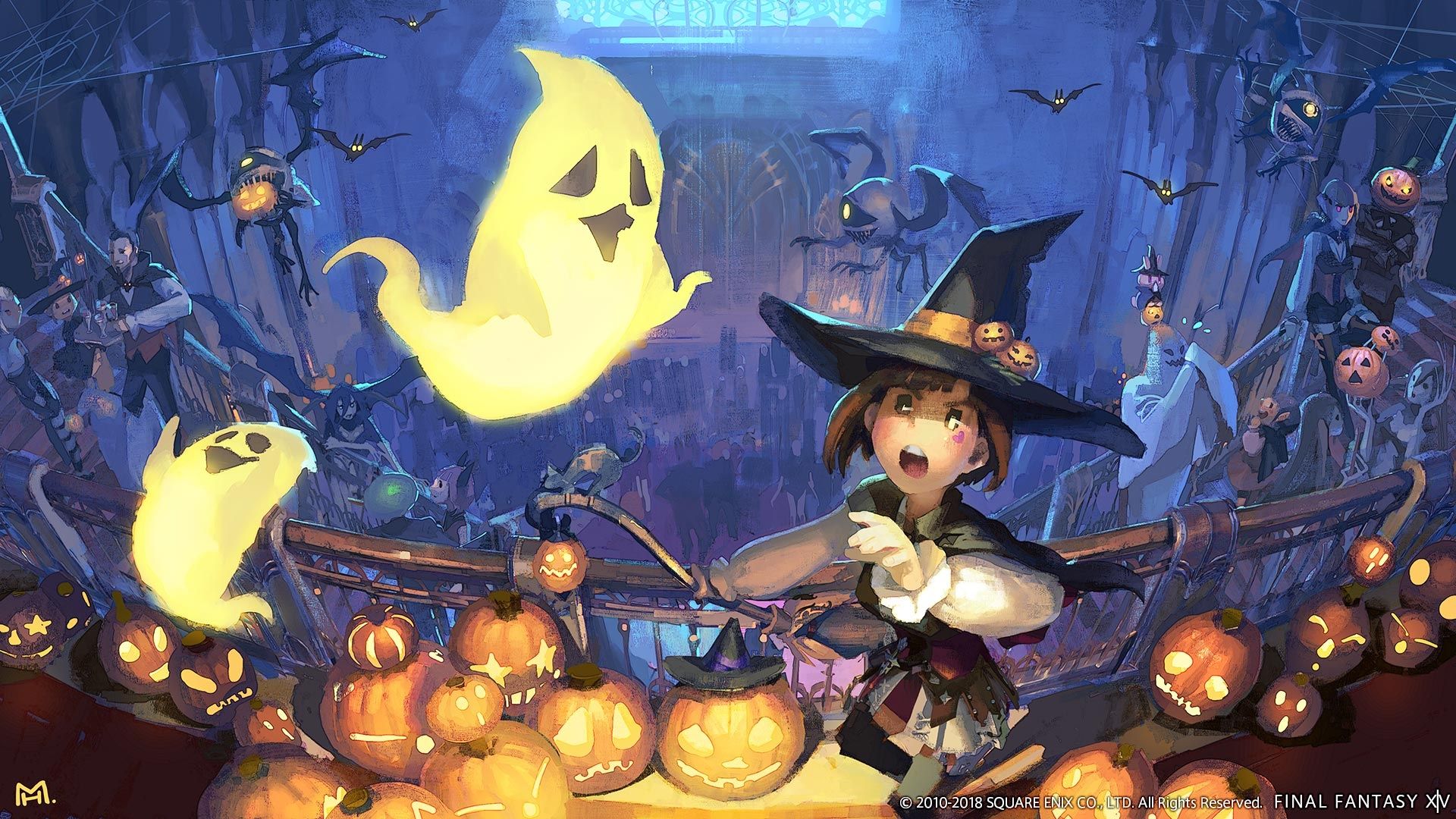 Strega con fantasmi e zucche, 1920x1080 1080p, PC Desktop