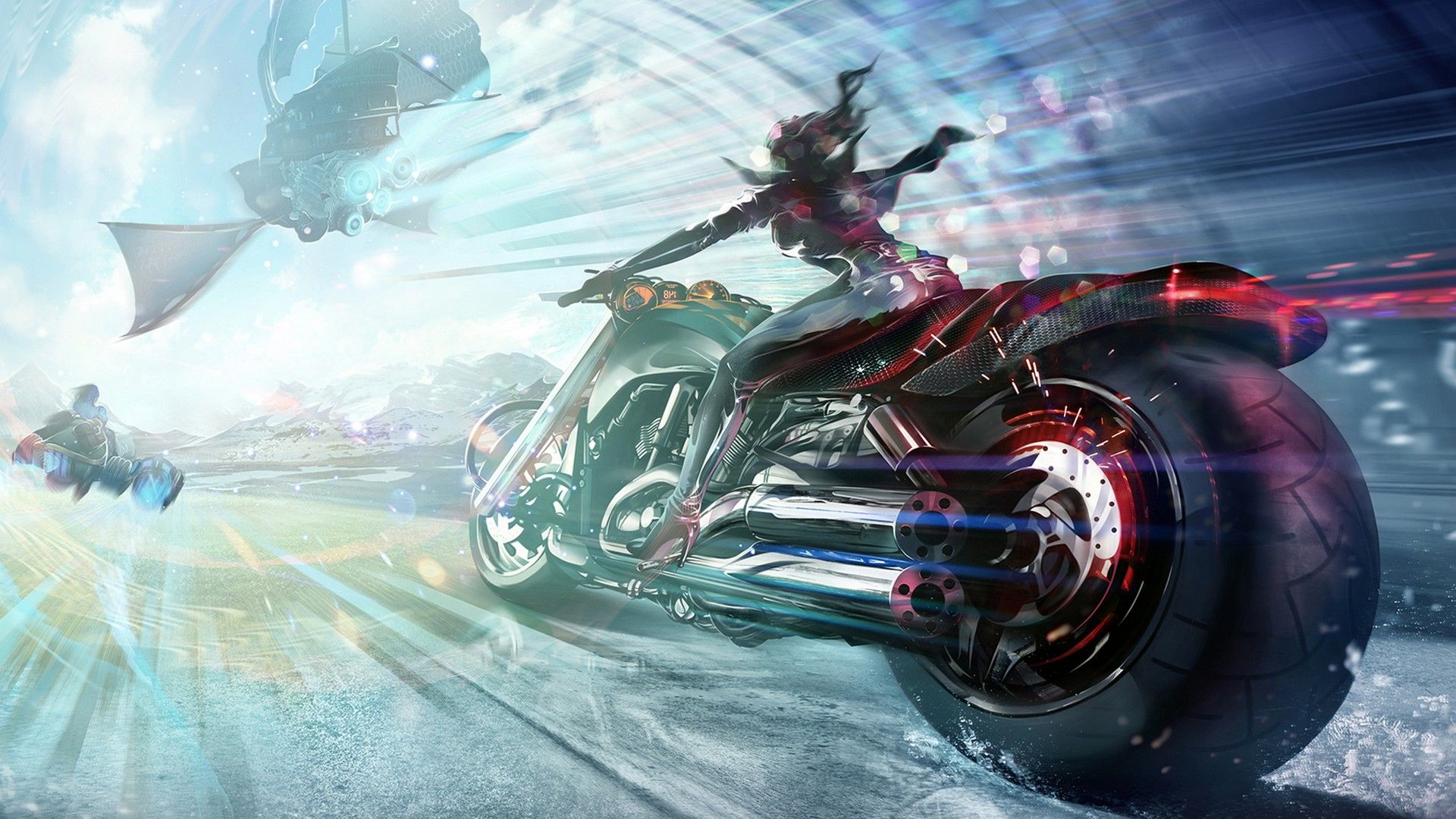 Moto artistica futuristica con pilota, 1920x1080 Full HD, PC Desktop