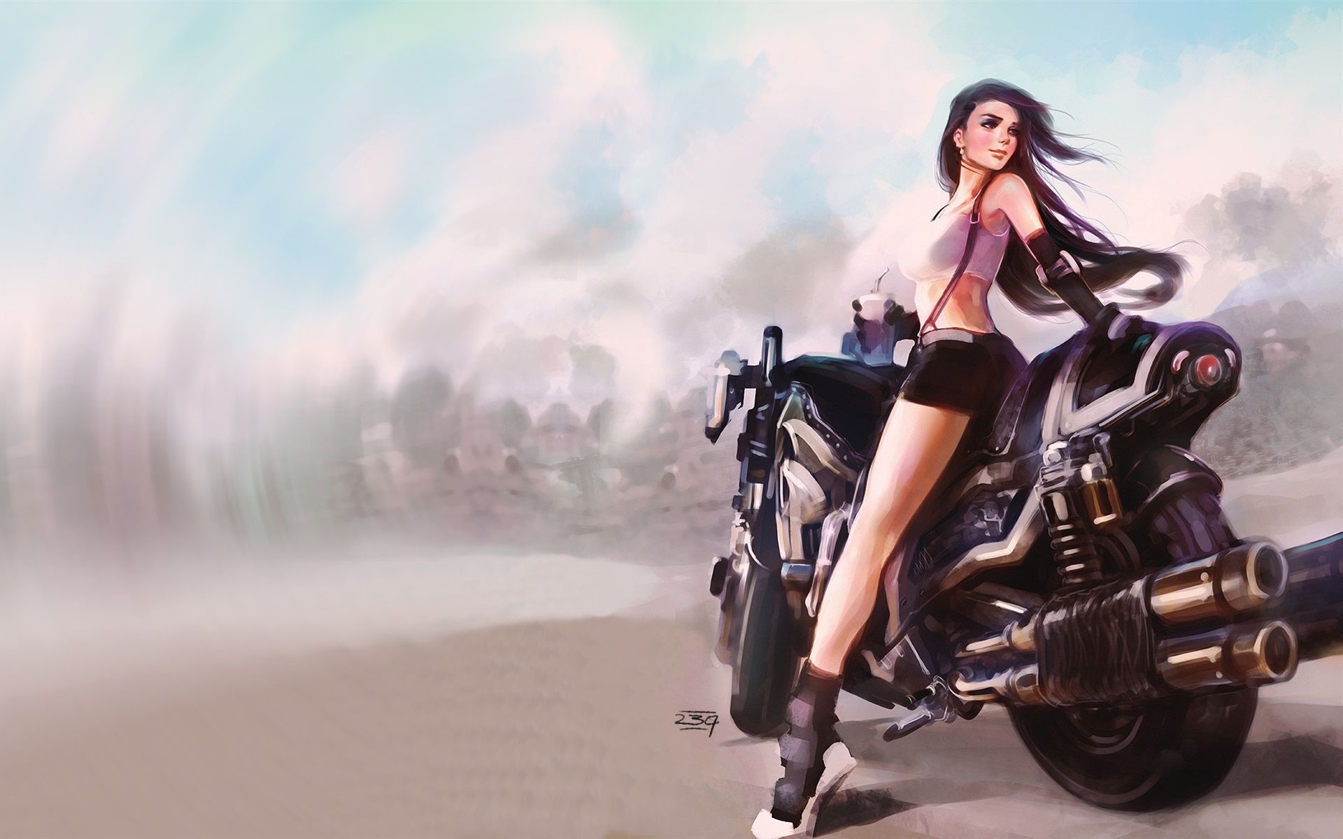 Ragazza fantasy con moto futuristica, 1920x1200 Full HD+, PC