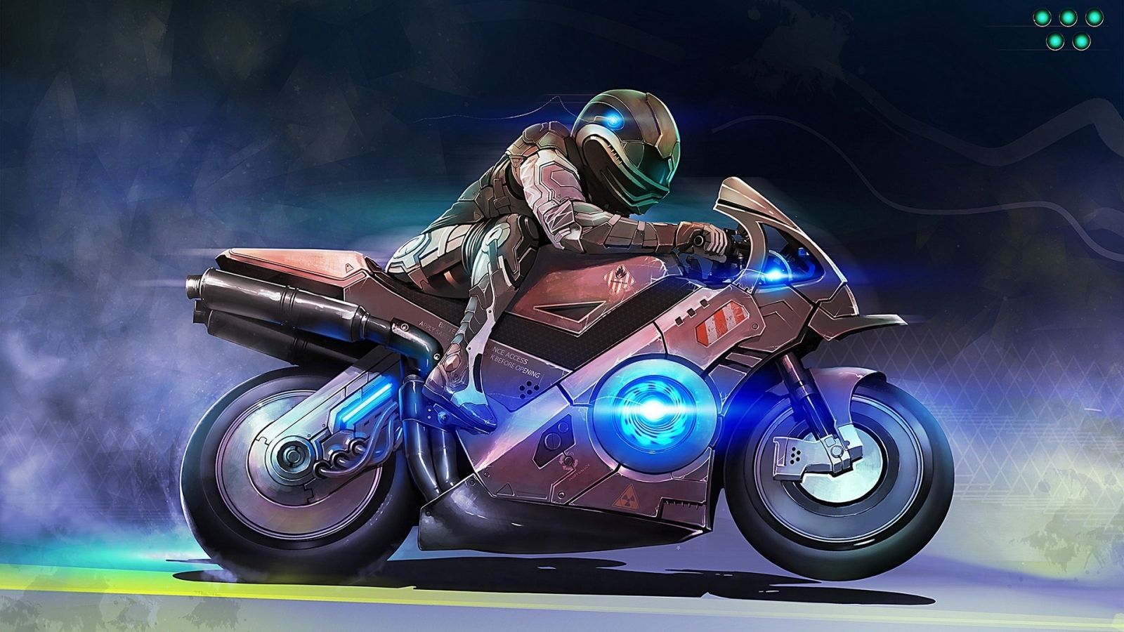 Motociclista futuristico su moto sci-fi, 1600x900 HD Ready, Laptop