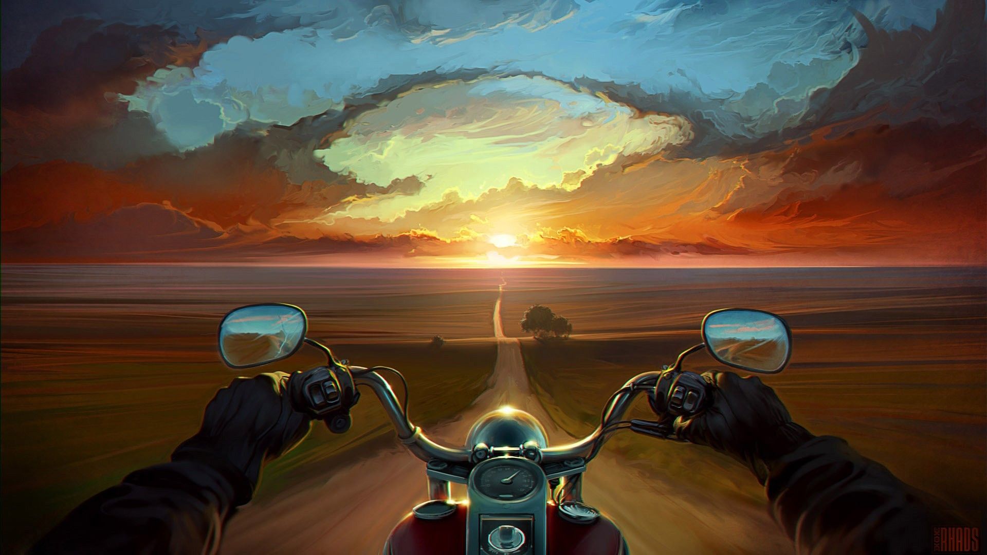 Manubrio moto tramonto artistico, 1920x1080 Full HD 1080p, Laptop