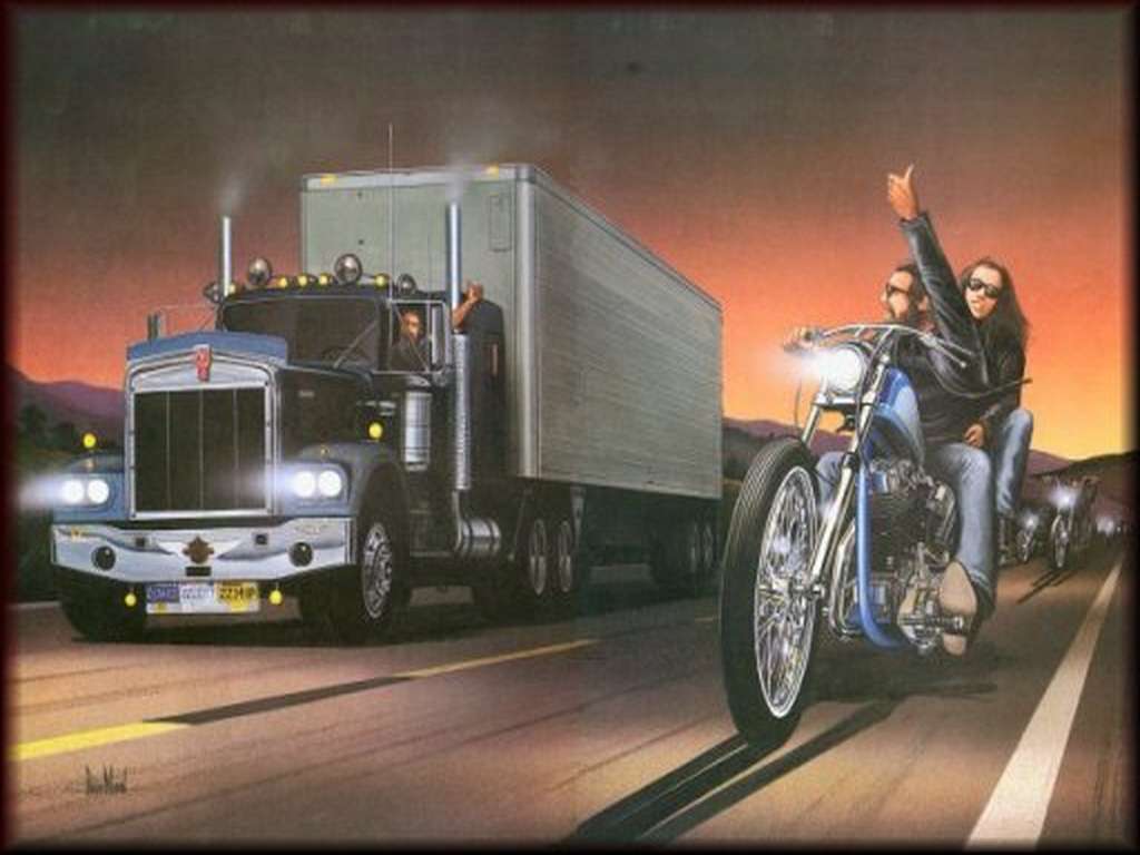 Moto e camion su strada, 1024x768 HD, Laptop