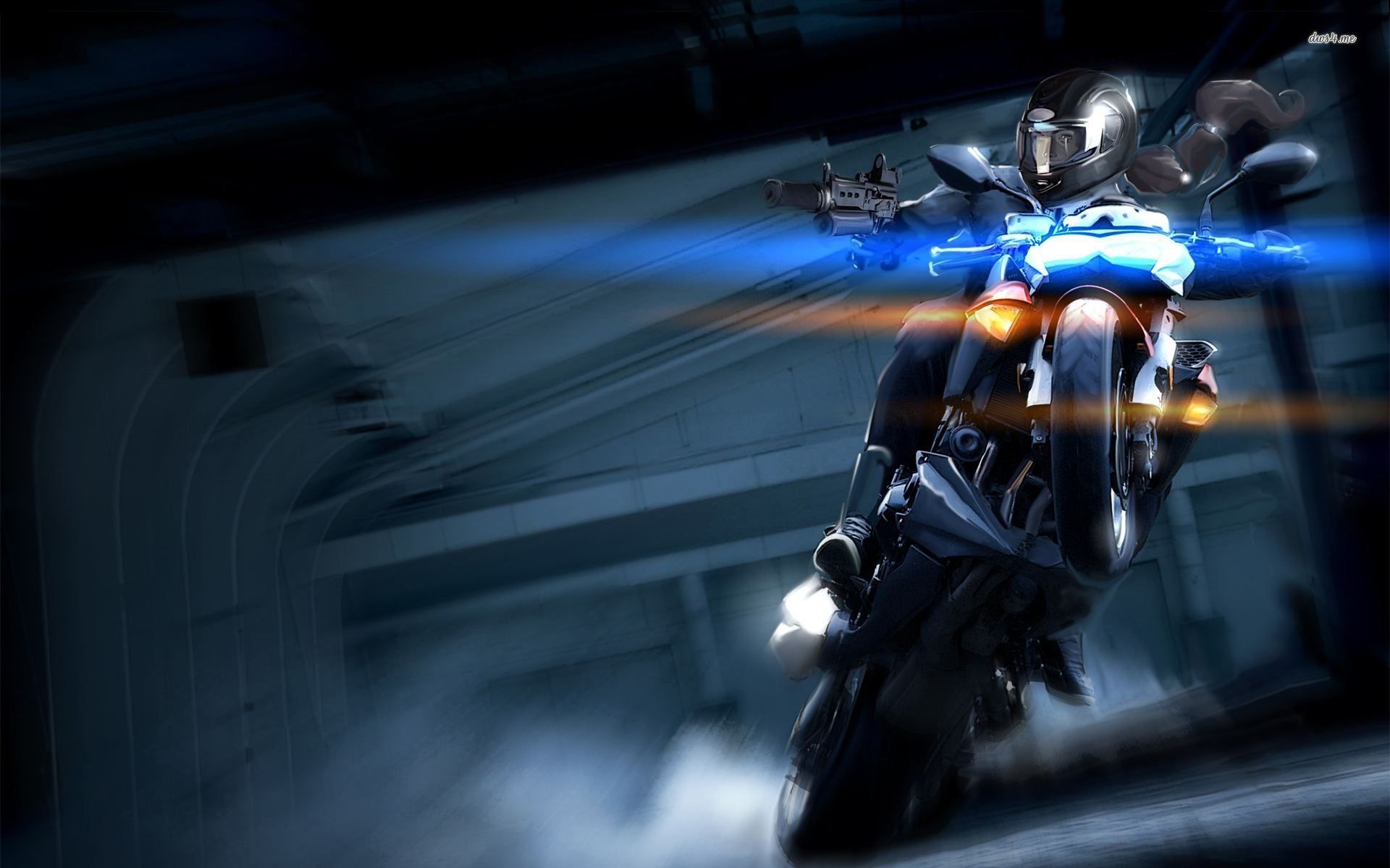 Motociclista futuristico con luci blu, 1920x1200 WUXGA, Laptop