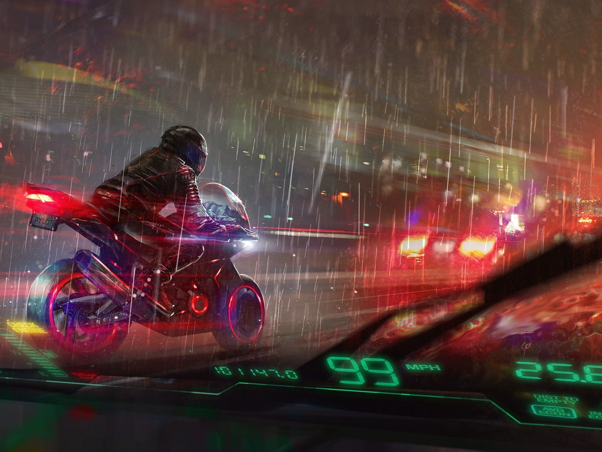 Motociclista sotto la pioggia in città, 1920x1440 Full HD+, PC