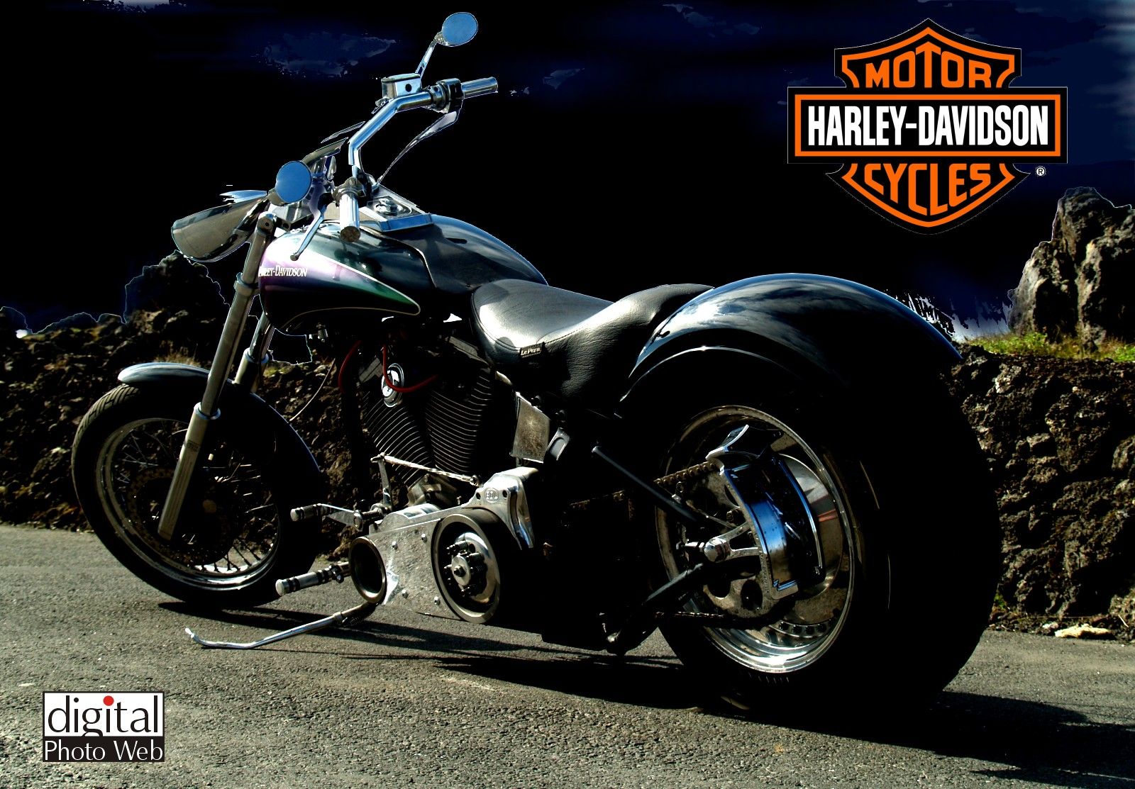 Moto custom Harley-Davidson nera, 1600x1113 900p, Desktop