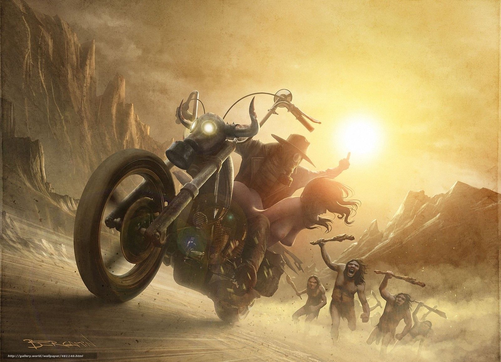 Moto chopper deserto, luce dorata, 1600x1156 HD Ready, Desktop