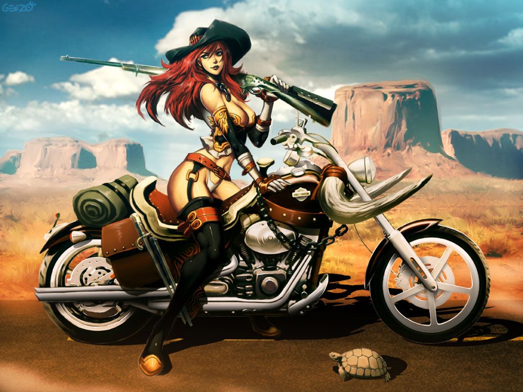 Cowgirl su moto deserto, 1024x768 HD, PC Desktop