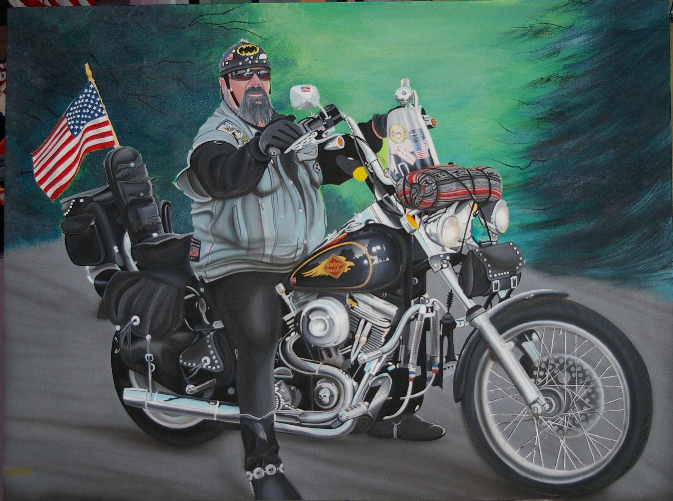 Dipinto motociclista Harley Davidson bandiera USA, 2317x1726 Hi-Res, PC