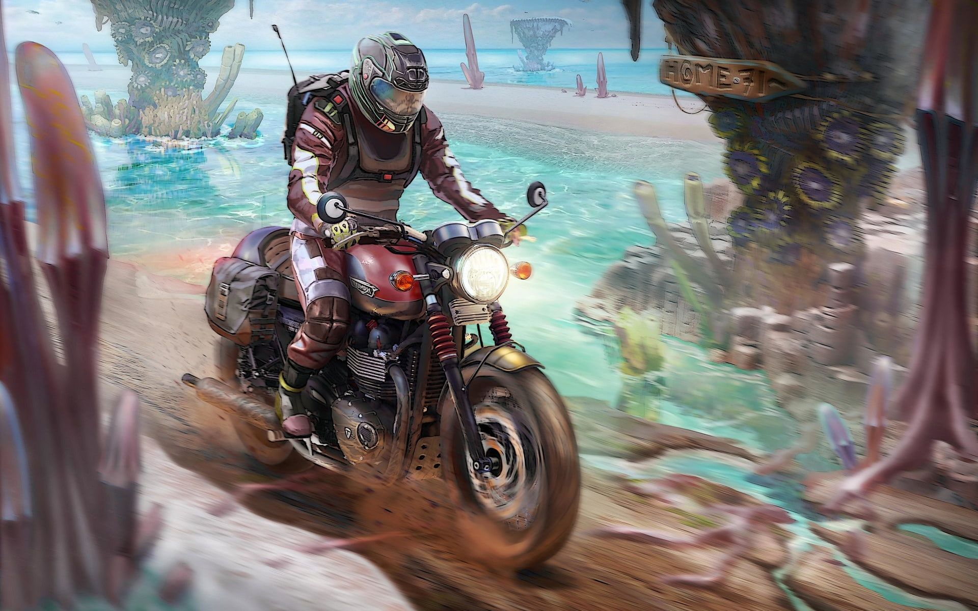 Motociclista casco su moto fantasy, 1920x1200 Full HD+ WUXGA, iMac