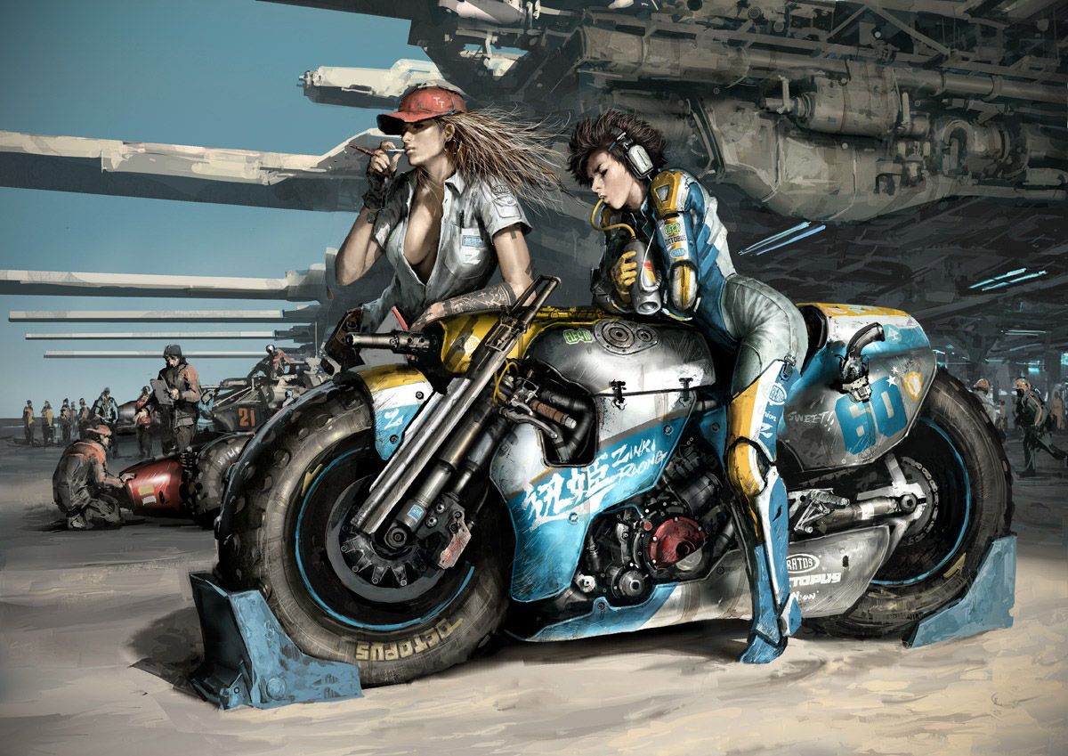 Moto futuristica con due personaggi, 1200x849 HD, Laptop