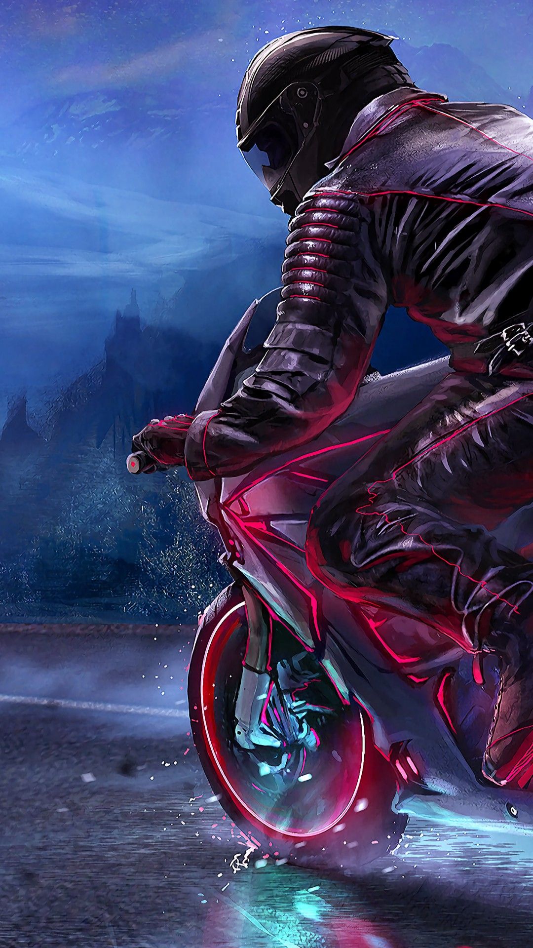 Motociclista retrowave neon rosso, 1080x1920 Full HD Verticale, iPhone