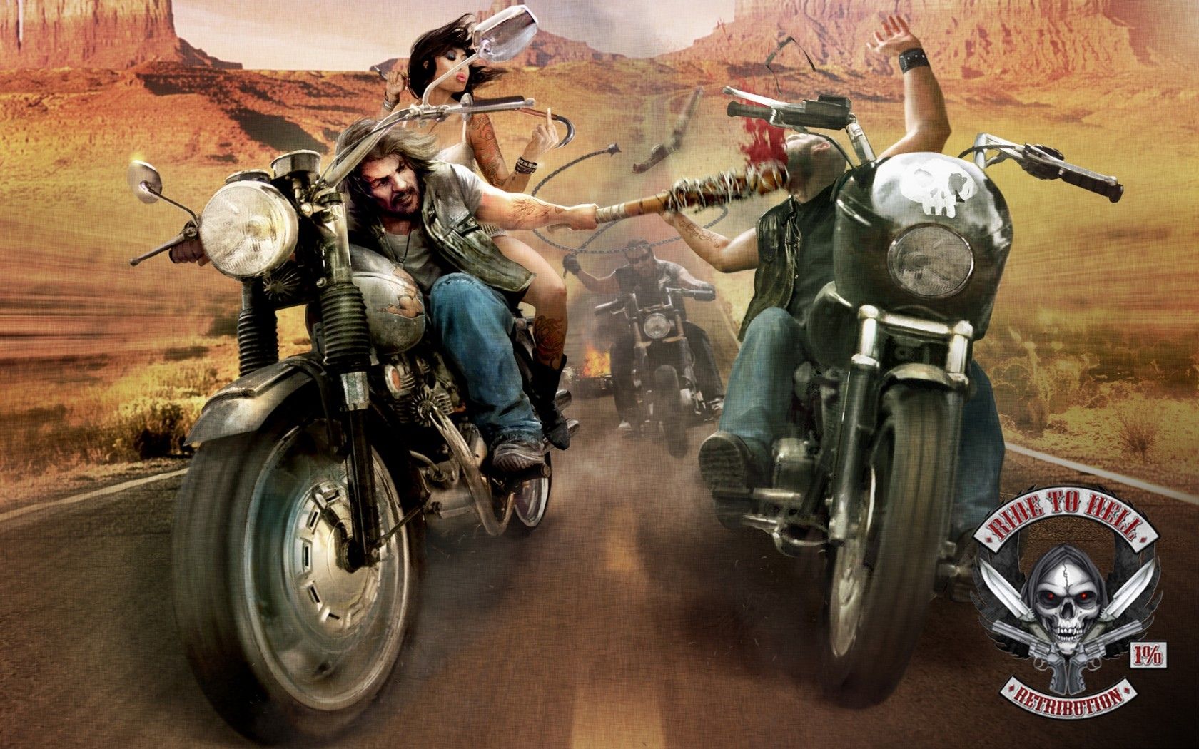 Motociclisti bikers deserto illustrazione, 1680x1050 HD Ready, Desktop