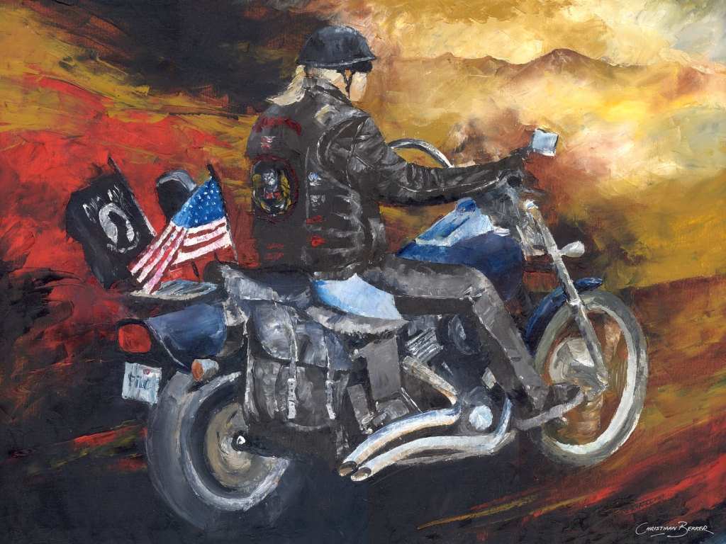Dipinto motociclista Harley Davidson bandiera USA, 1024x768 HD, Laptop