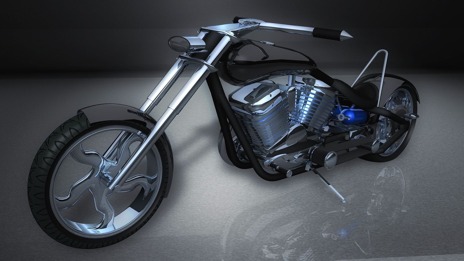 Moto chopper render 3D, 1600x900 HD, iMac