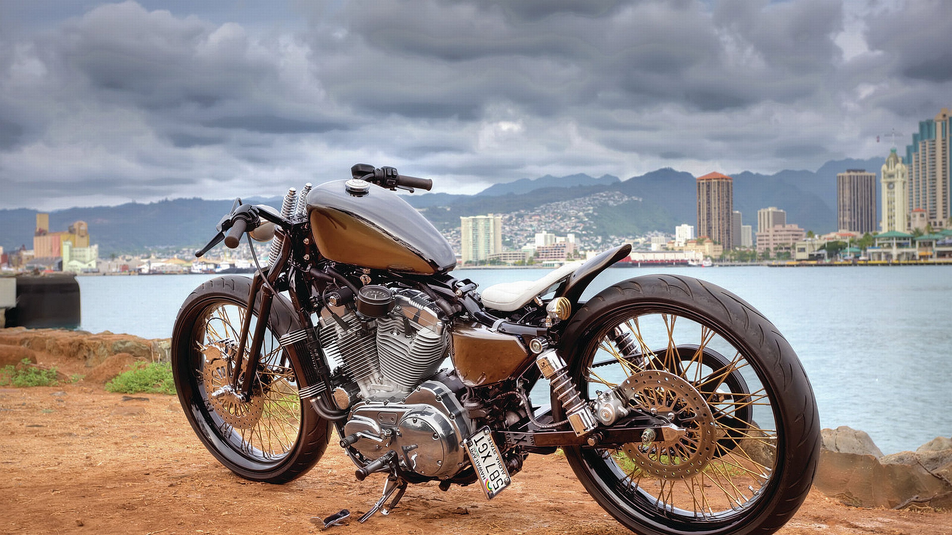 Harley-Davidson Bobber vicino mare, 3840x2160 4K, Desktop 4K