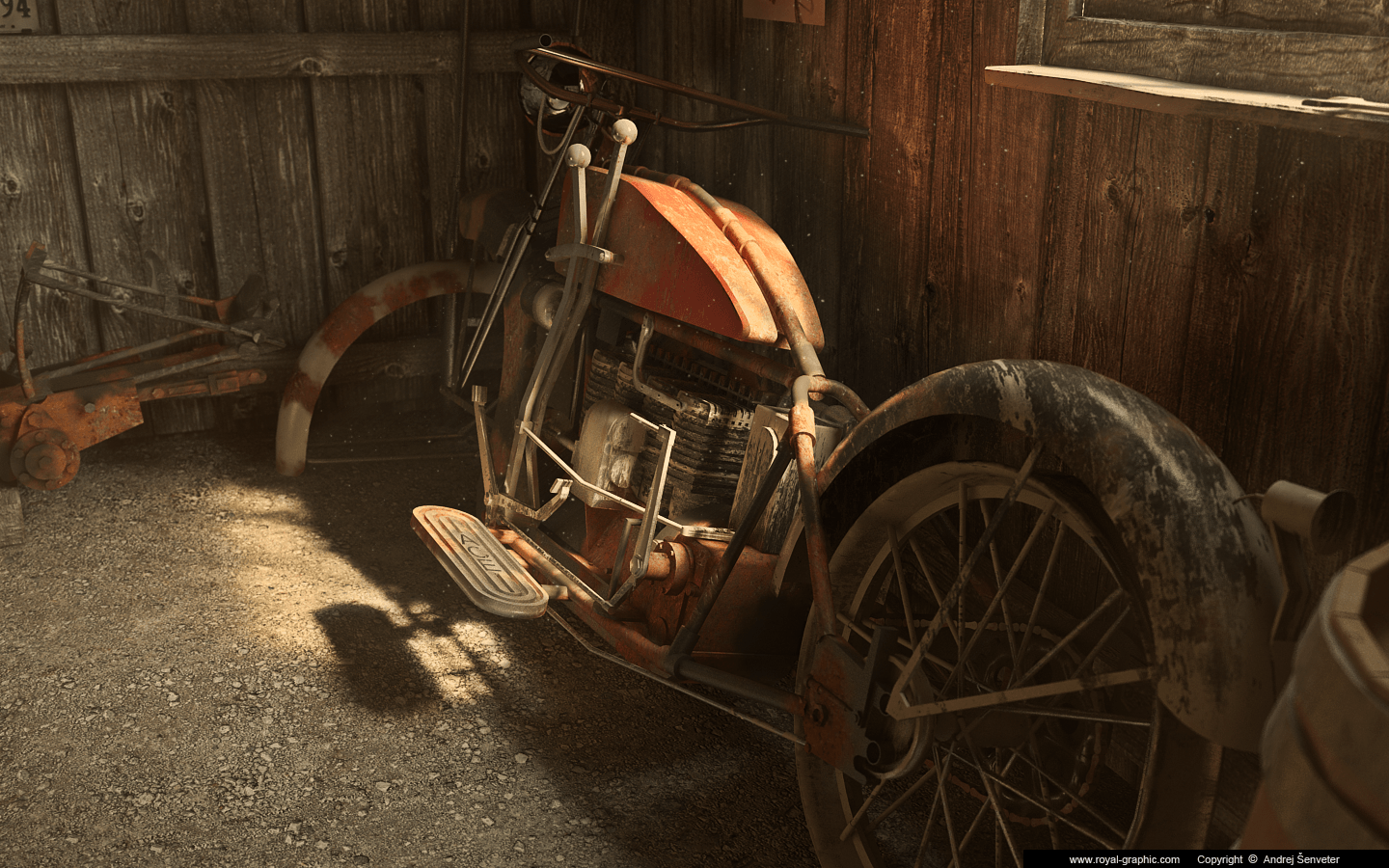 Motocicletta vintage arrugginita in fienile, 1440x900 720p, Laptop