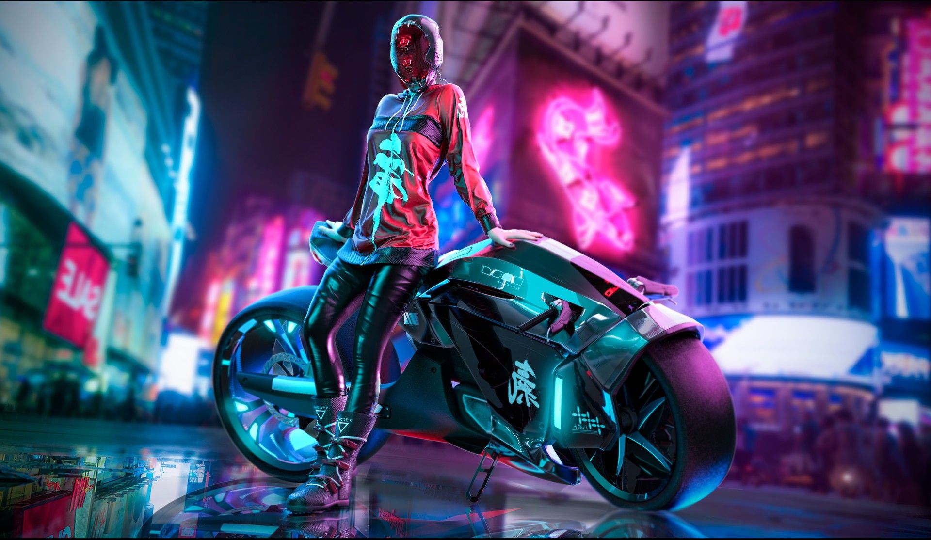 Moto cyberpunk città notturna, 1920x1114 Full HD, Desktop