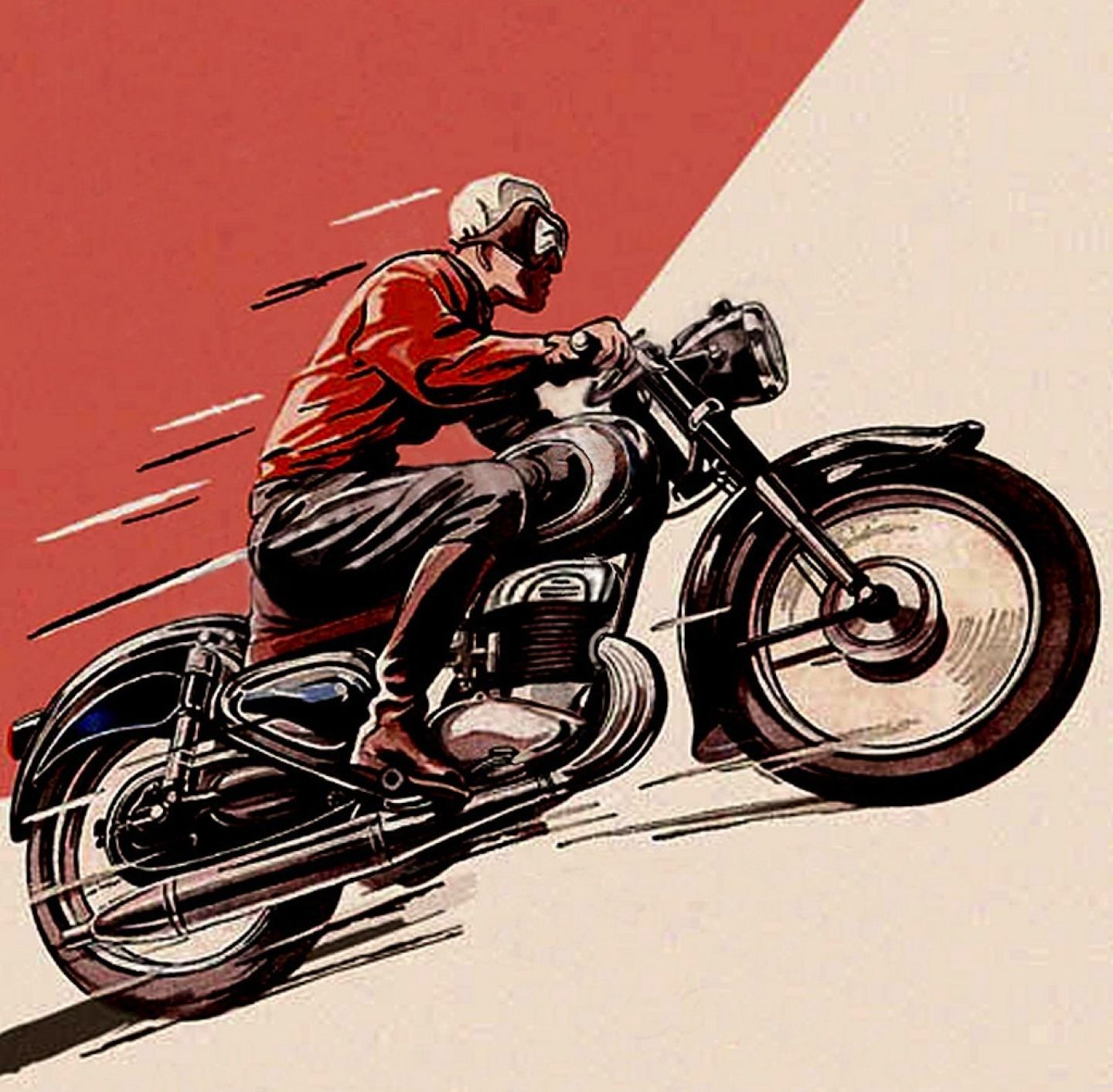 Motociclista vintage illustrazione rosso, 1440x1413 HD, Desktop
