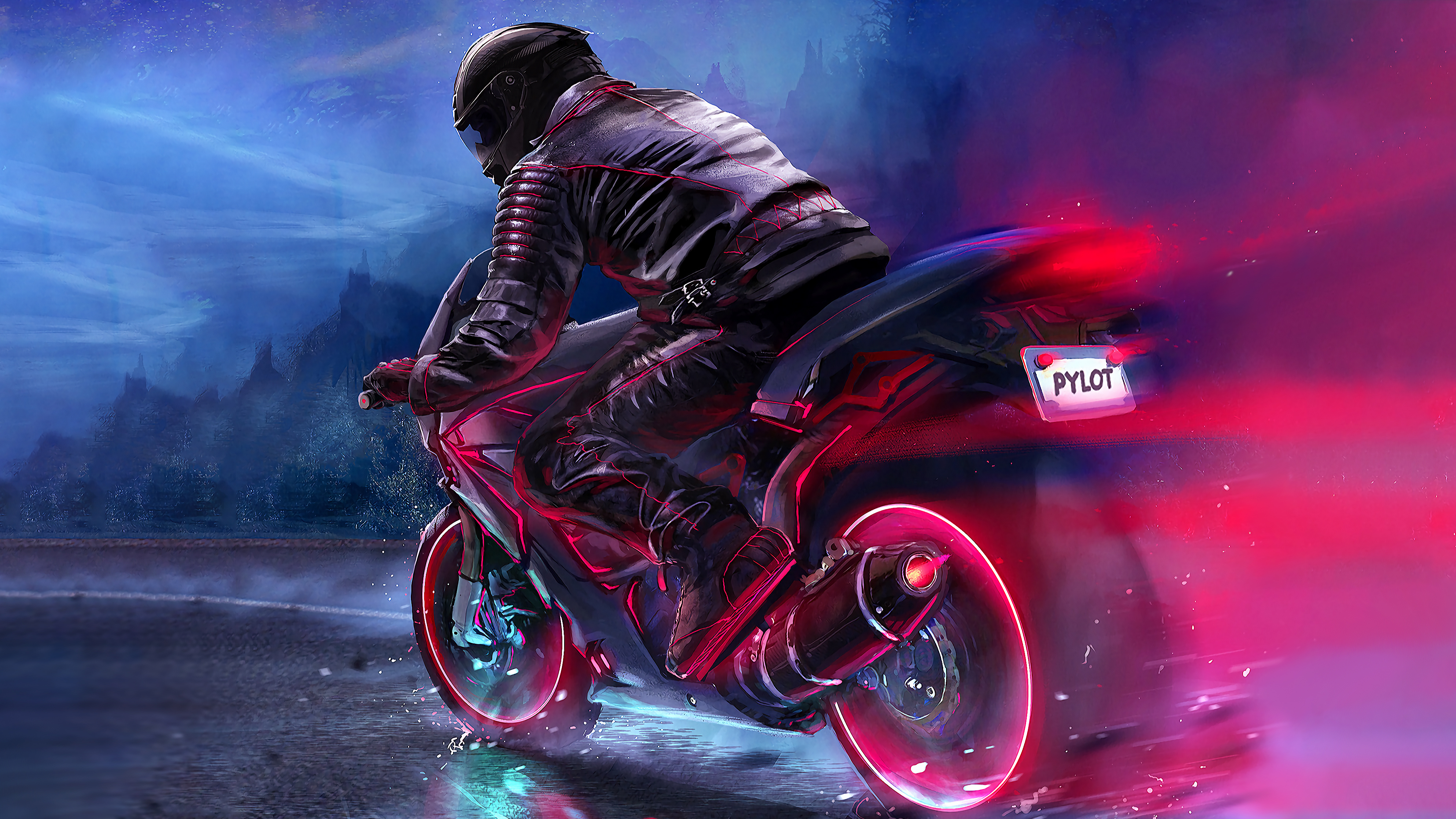 Motociclista con moto luminosa, 3972x2234 UHD, PC 4K