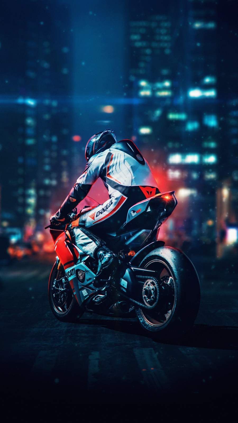 Motociclista sportivo città notturna, 900x1600 Full HD Verticale, iPhone