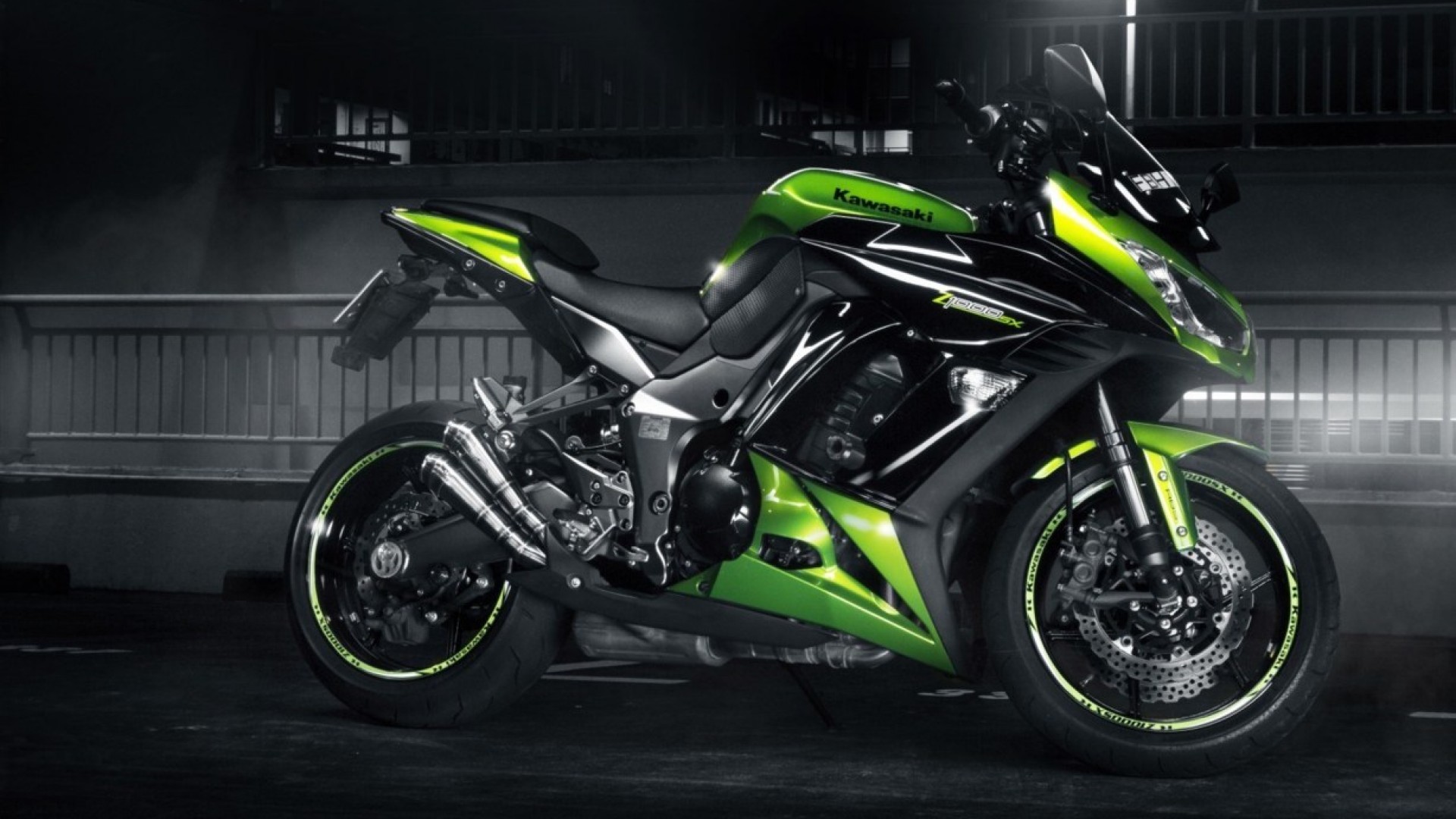 Moto sportiva Kawasaki verde nera, 1920x1080 Full HD, Desktop