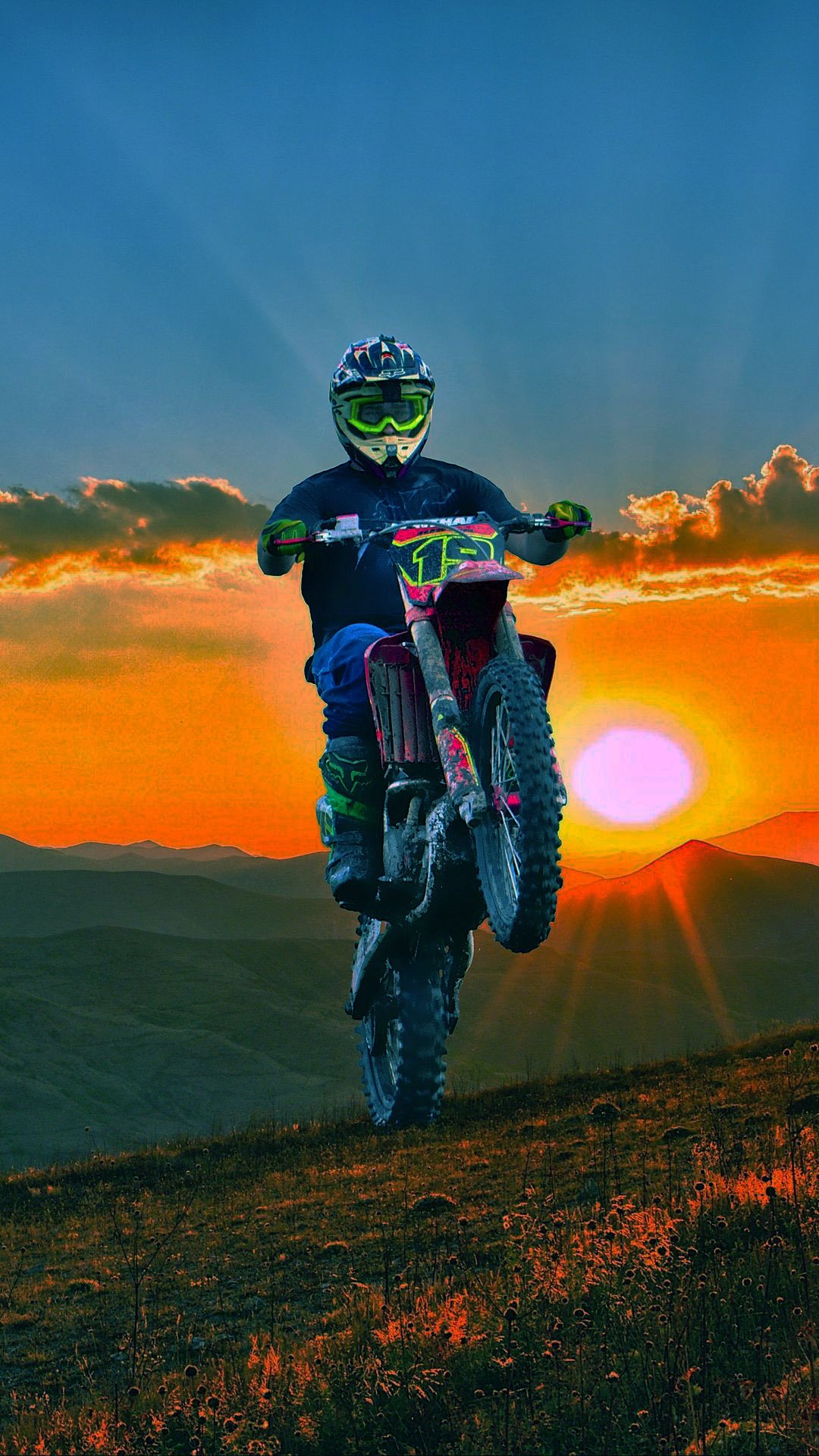 Motocross al tramonto, 1080x1920 Verticale, Telefono