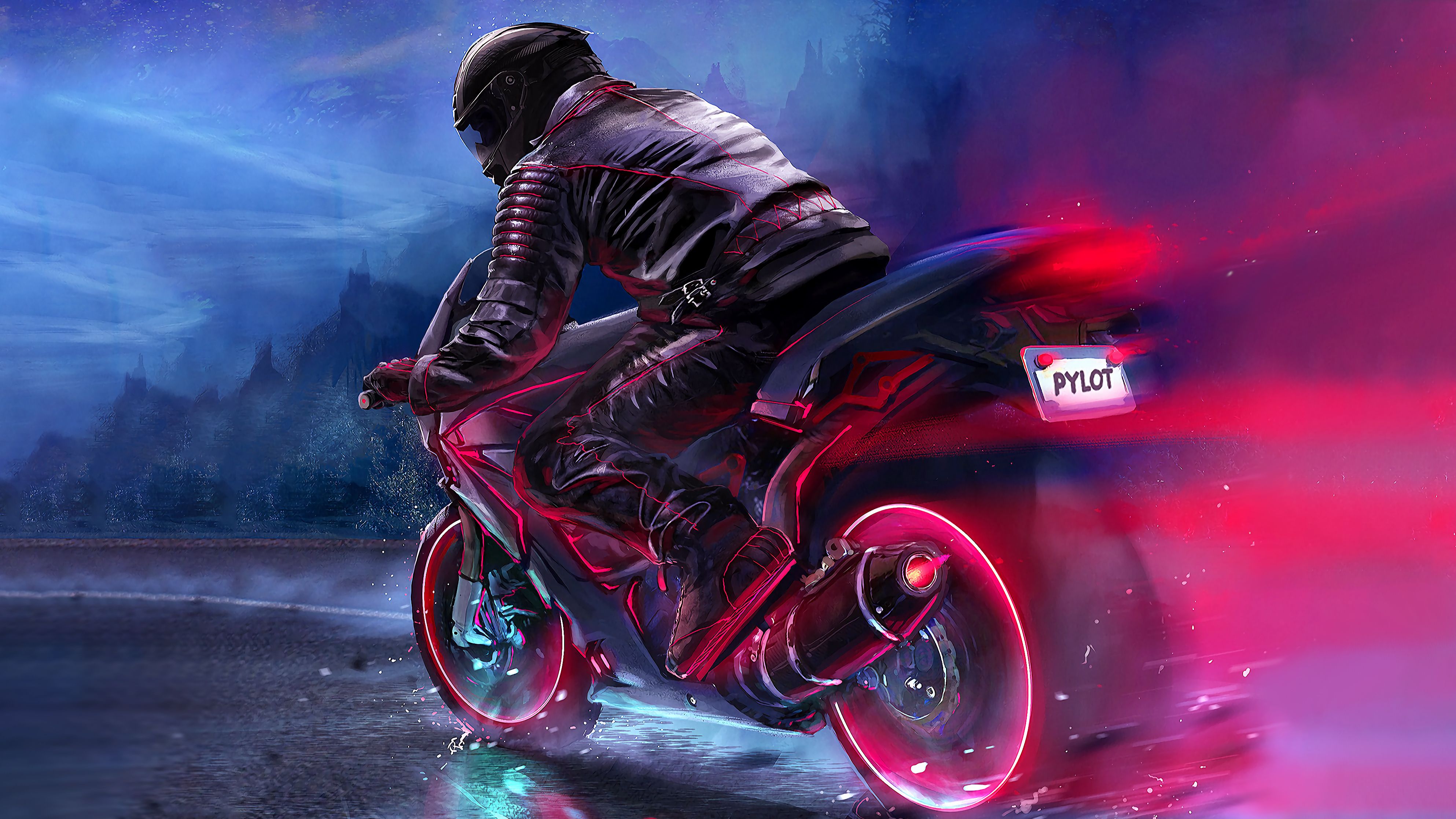 Motociclista su moto sportiva rosa, 3972x2234 4K Ultra HD, Monitor 4K