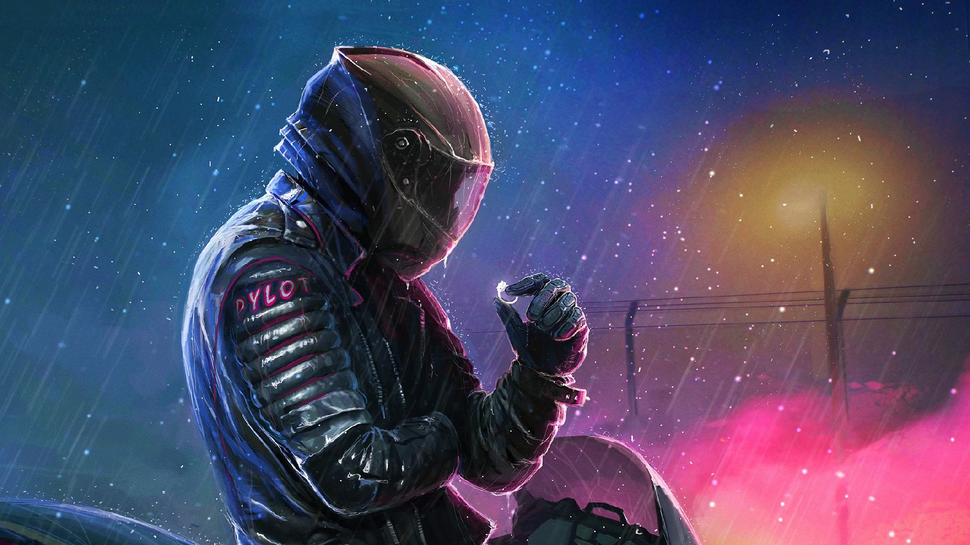 Motociclista con casco sotto pioggia, 1920x1080 1080p, Desktop