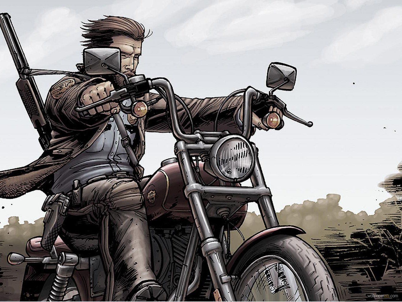 Motociclista fumetto stile grunge, 1400x1050 HD, Desktop