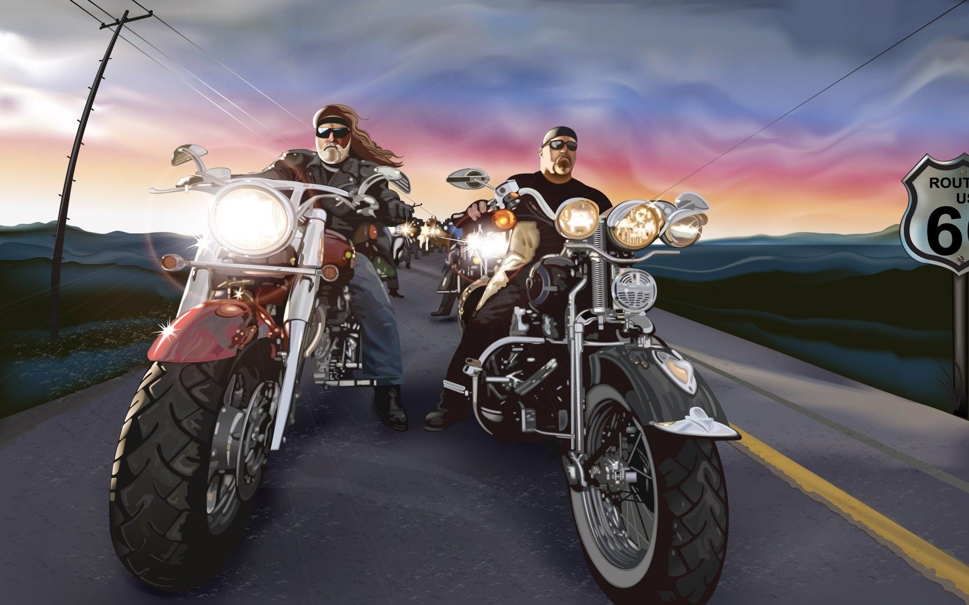 Motociclisti su strada al tramonto, 1920x1200 Full HD+, iMac